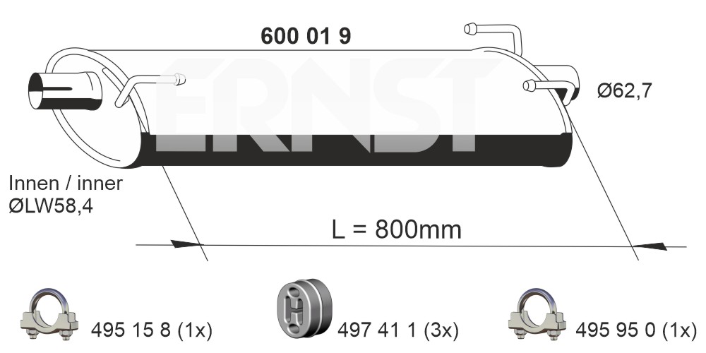 ERNST Midterste lyddæmper 600019 for IVECO