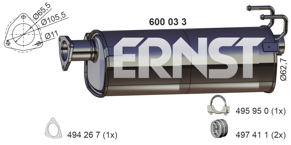 ERNST Midterste lyddæmper 600033 for IVECO