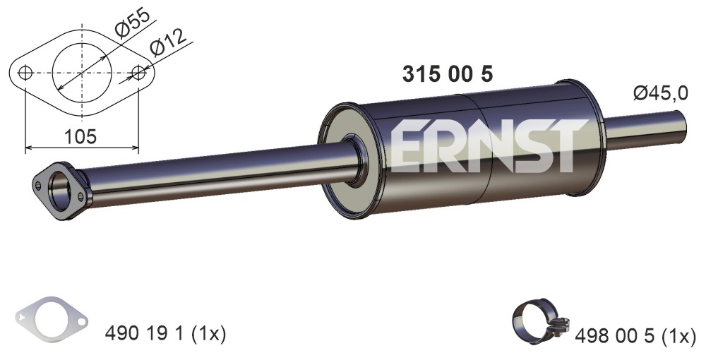 ERNST Forreste lyddæmper 315005 for FORD