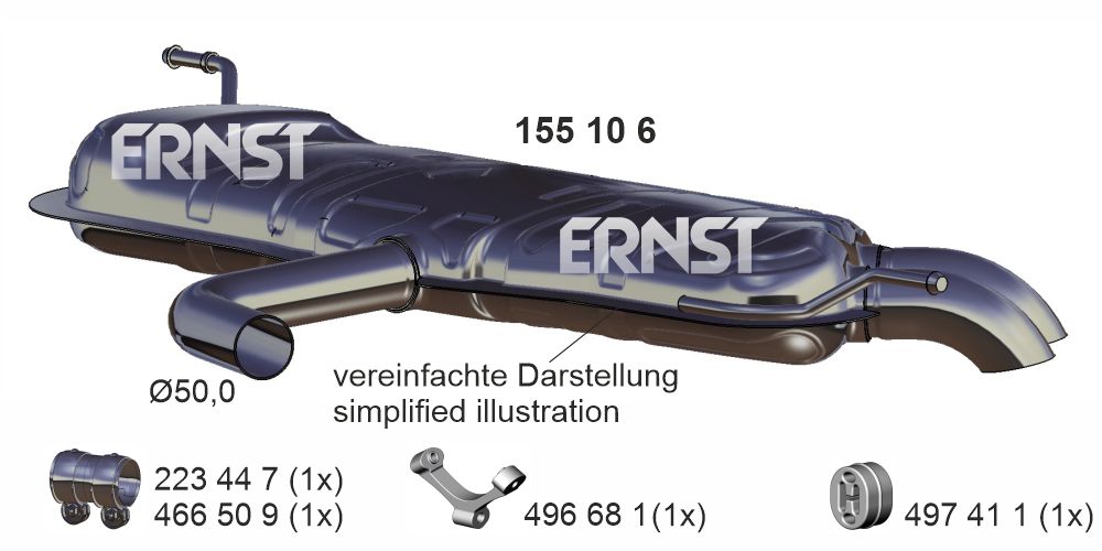 ERNST Bagerste lyddæmper 155106 for VAG