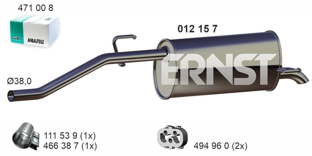 ERNST Bagerste lyddæmper 012157 for OPEL GENERAL MOTORS