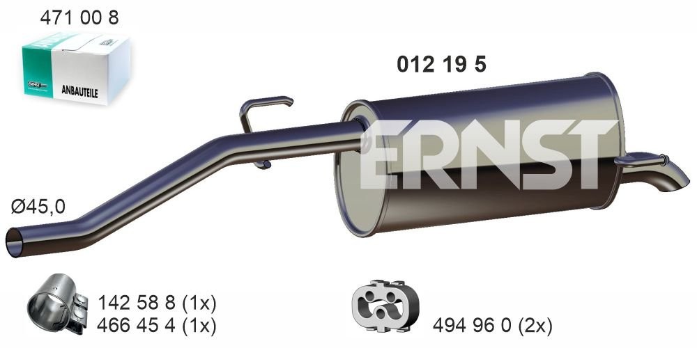 ERNST Bagerste lyddæmper 012195 for OPEL GENERAL MOTORS