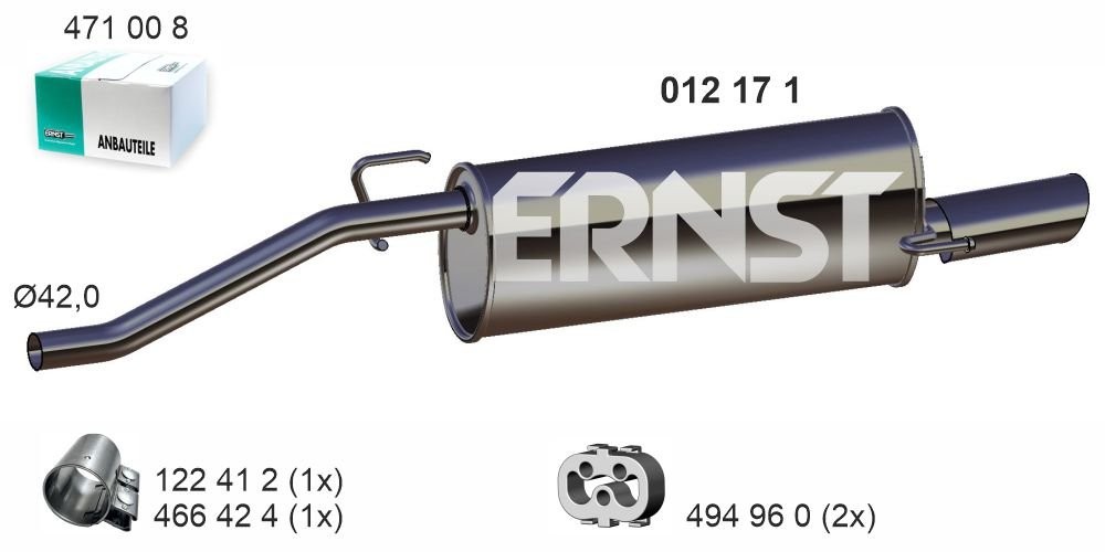 ERNST Bagerste lyddæmper 012171 for OPEL GENERAL MOTORS