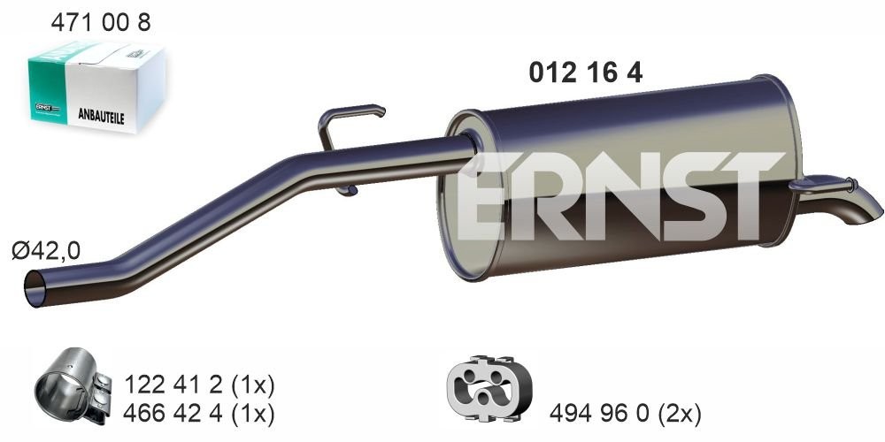 ERNST Bagerste lyddæmper 012164 for OPEL GENERAL MOTORS