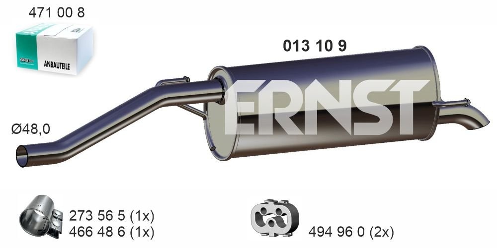 ERNST Bagerste lyddæmper 013109 for OPEL GENERAL MOTORS
