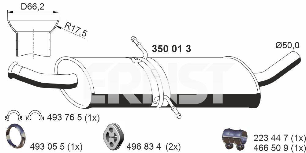 ERNST Midterste lyddæmper 350013 for MERCEDES-BENZ