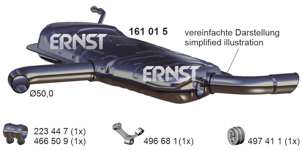 ERNST Bagerste lyddæmper 161015 for SKODA