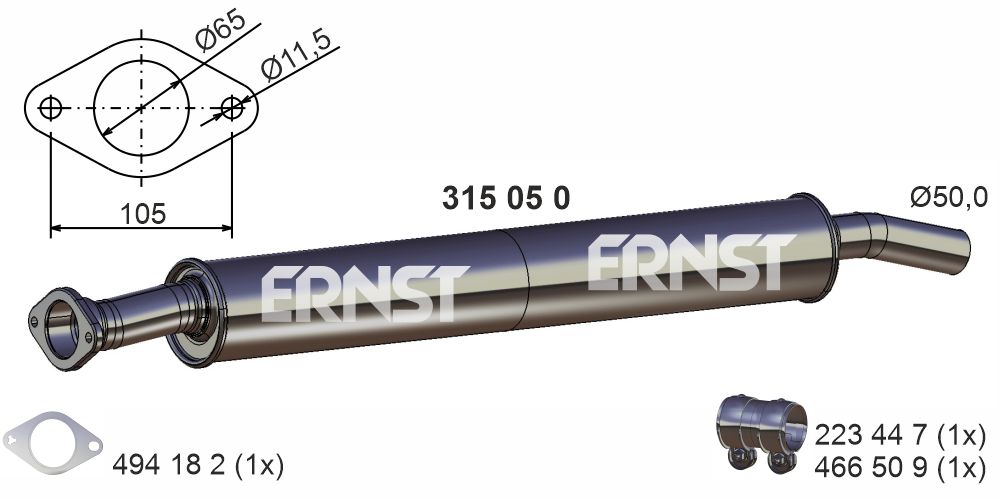 ERNST Forreste lyddæmper 315050 for FORD