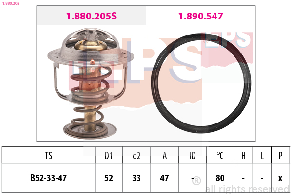 EPS Termostat, kølemiddel 1880205 for PEUGEOT DAIHATSU TOYOTA