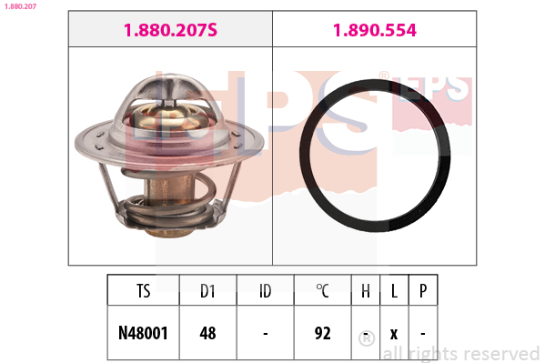 EPS Termostat, kølemiddel 1880207 for OPEL VAUXHALL HOLDEN