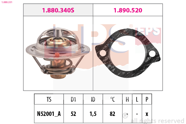 EPS Termostat, kølemiddel 1880331 for MAZDA KIA