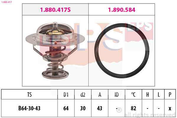 EPS Termostat, kølemiddel 1880417 for SAAB OPEL VAUXHALL GENERAL MOTORS HYUNDAI KIA MITSUBISHI RENAULT LEXUS