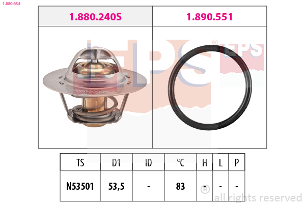 EPS Termostat, kølemiddel 1880654 for OPEL VAUXHALL
