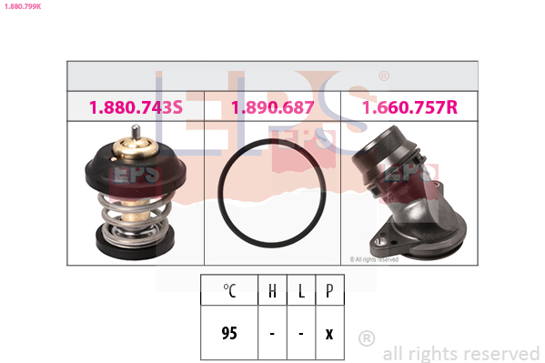 EPS Termostat, kølemiddel 1880799k for AUDI