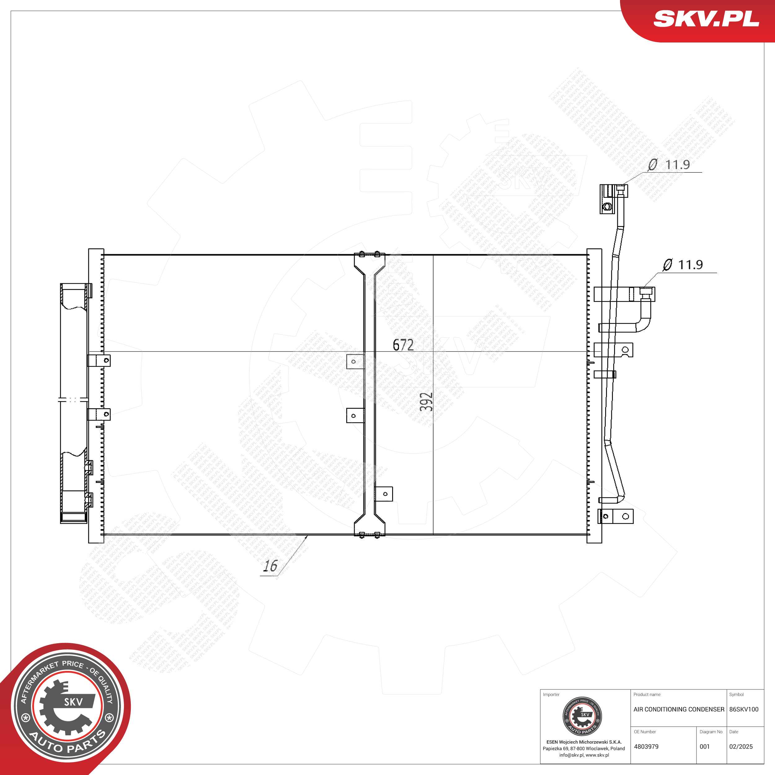 ESEN SKV Kondensor, klimaanlæg 86skv100 for OPEL CHEVROLET
