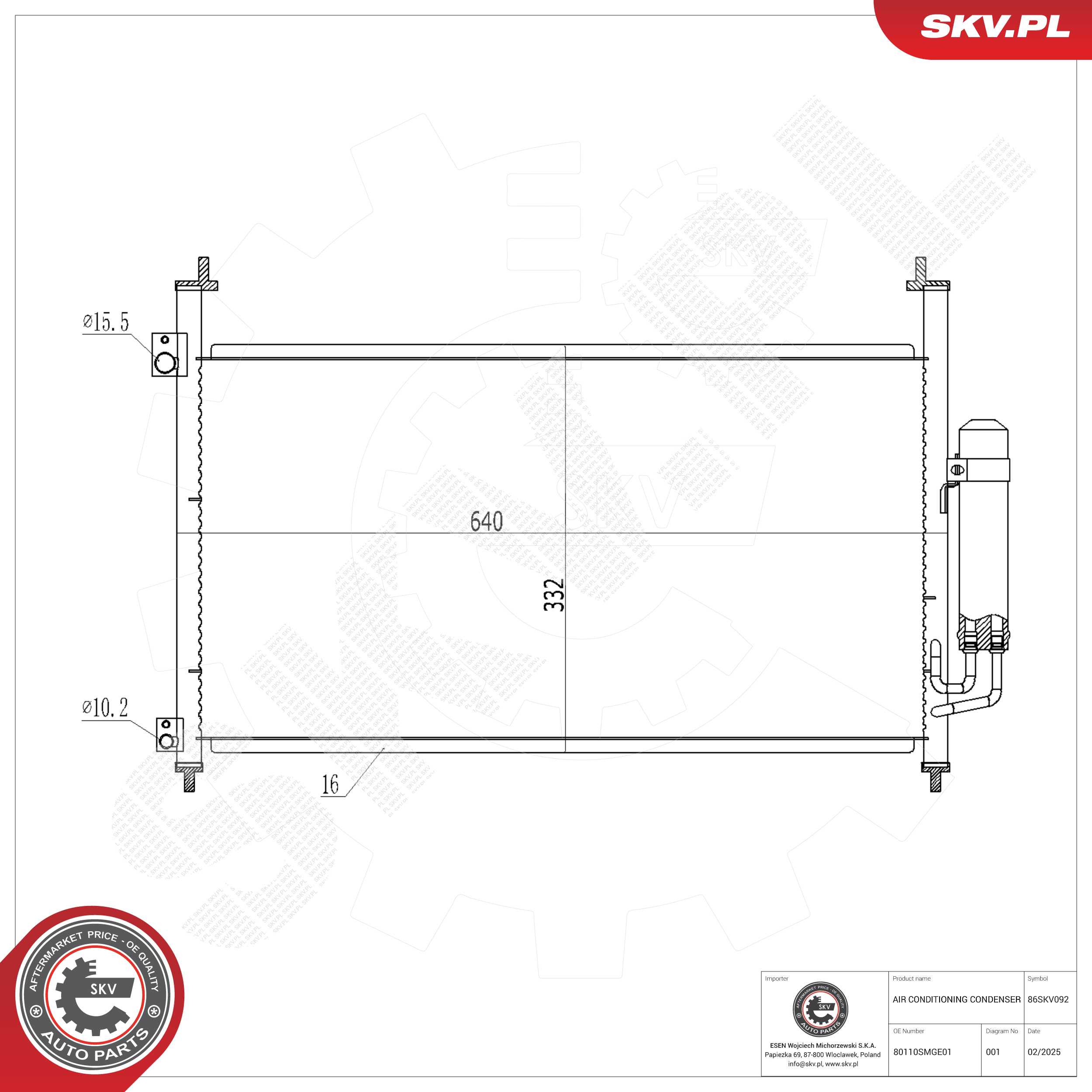 ESEN SKV Kondensor, klimaanlæg 86skv092 for HONDA