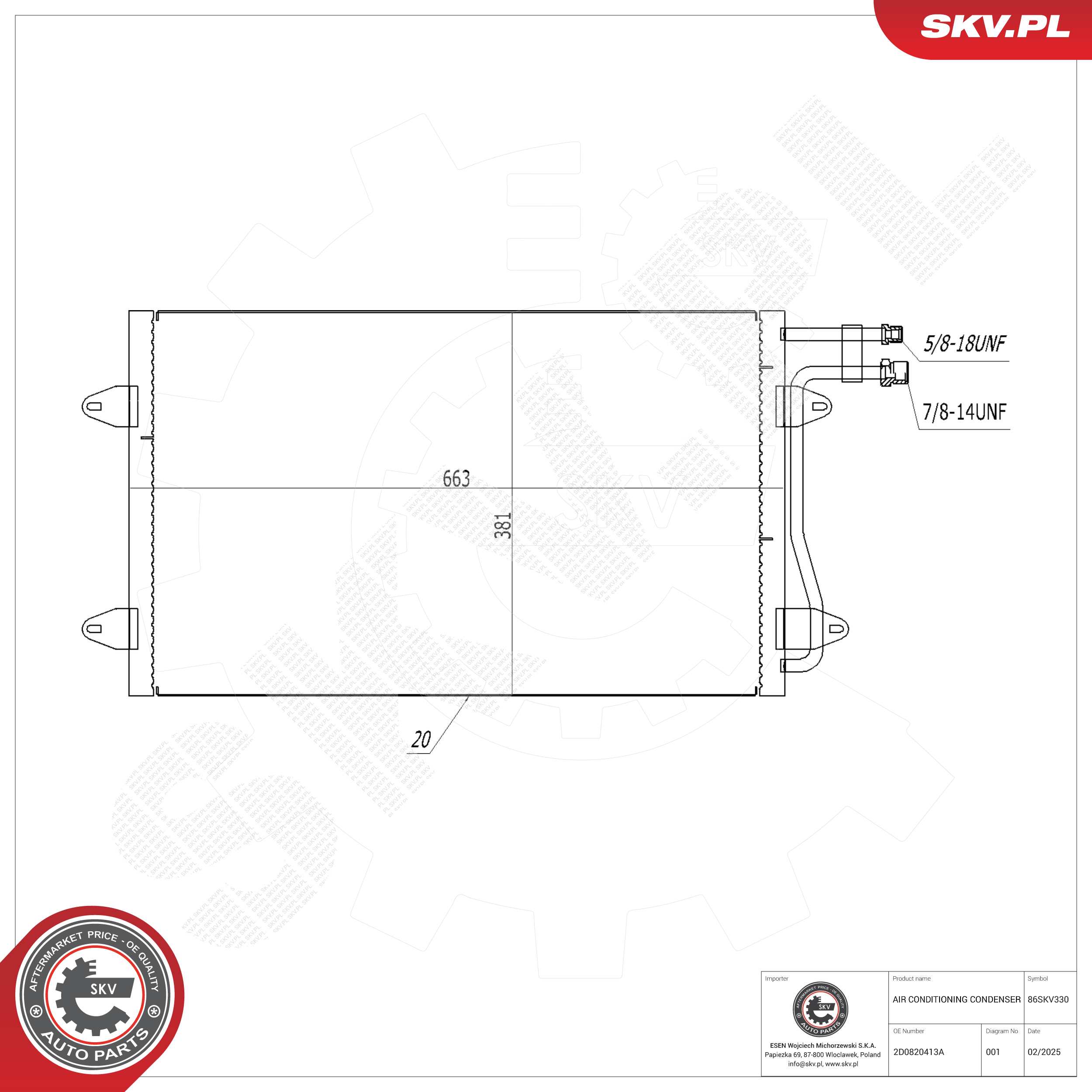 ESEN SKV Kondensor, klimaanlæg 86skv330 for VW
