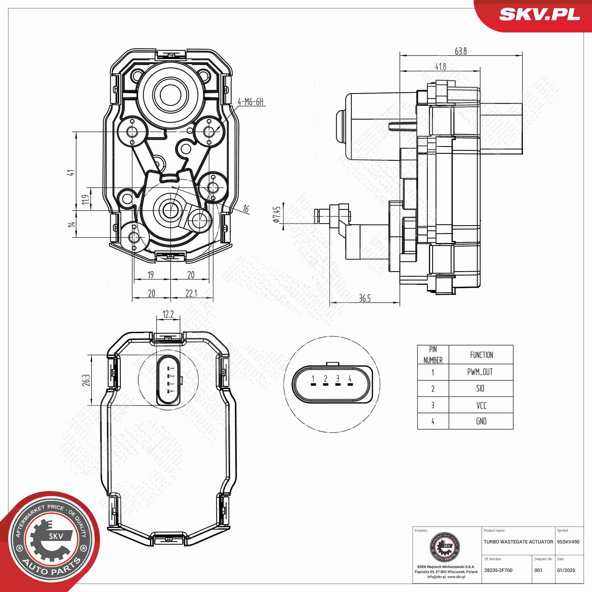 ESEN SKV Ladetryksregulatorventil 95skv490 for HYUNDAI