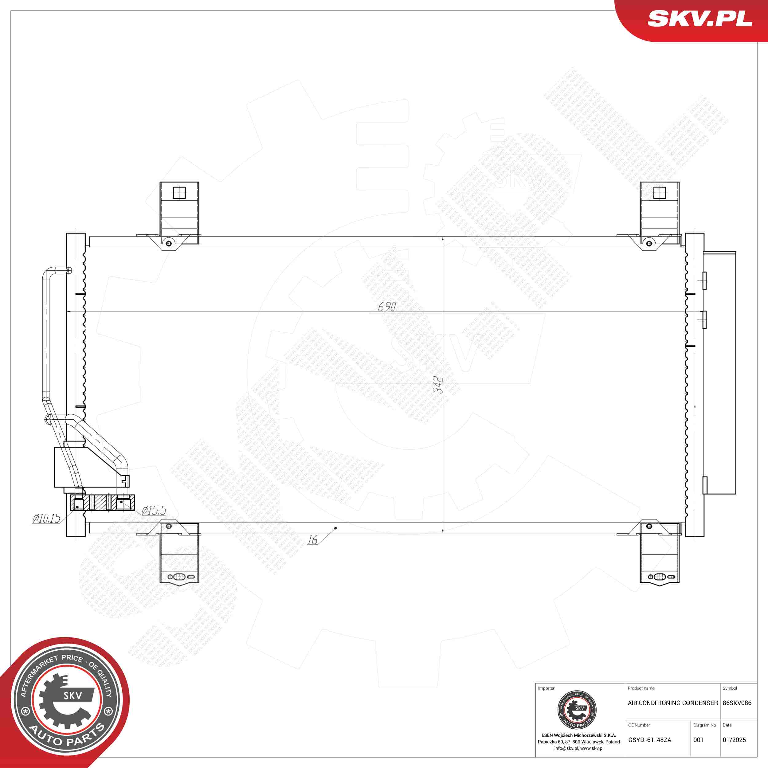 ESEN SKV Kondensor, klimaanlæg 86skv086 for MAZDA