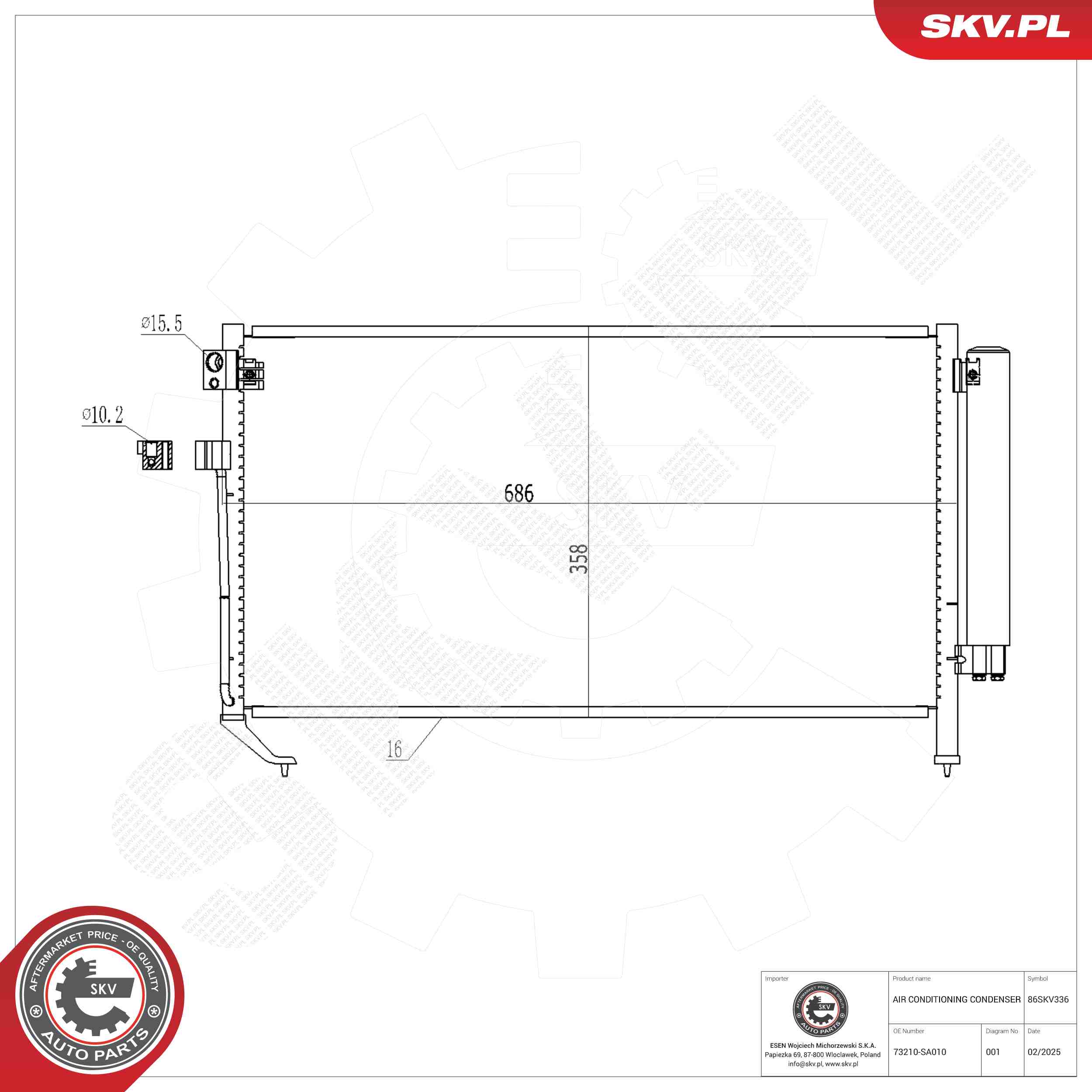 ESEN SKV Kondensor, klimaanlæg 86skv336 for SUBARU