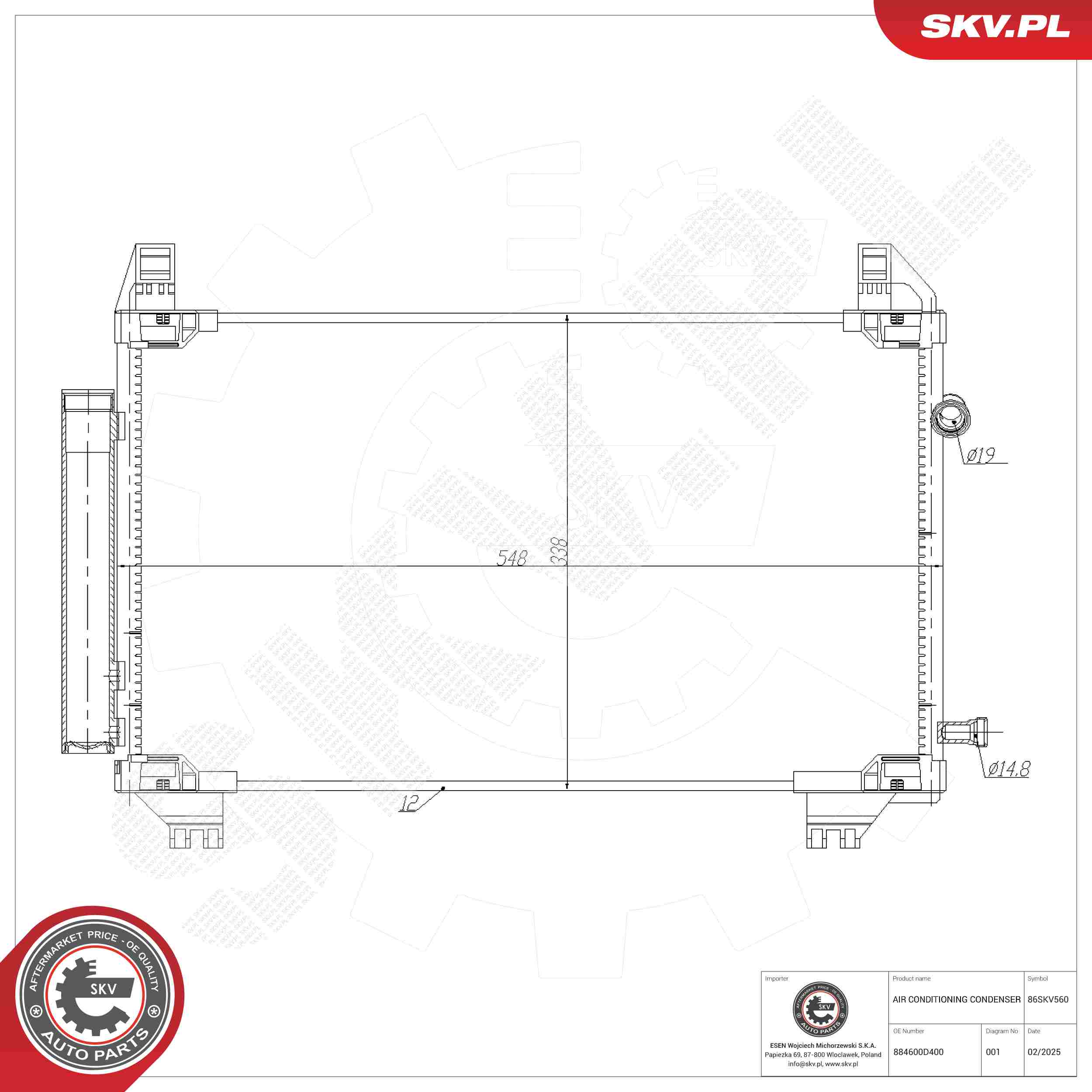 ESEN SKV Kondensor, klimaanlæg 86skv560 for TOYOTA