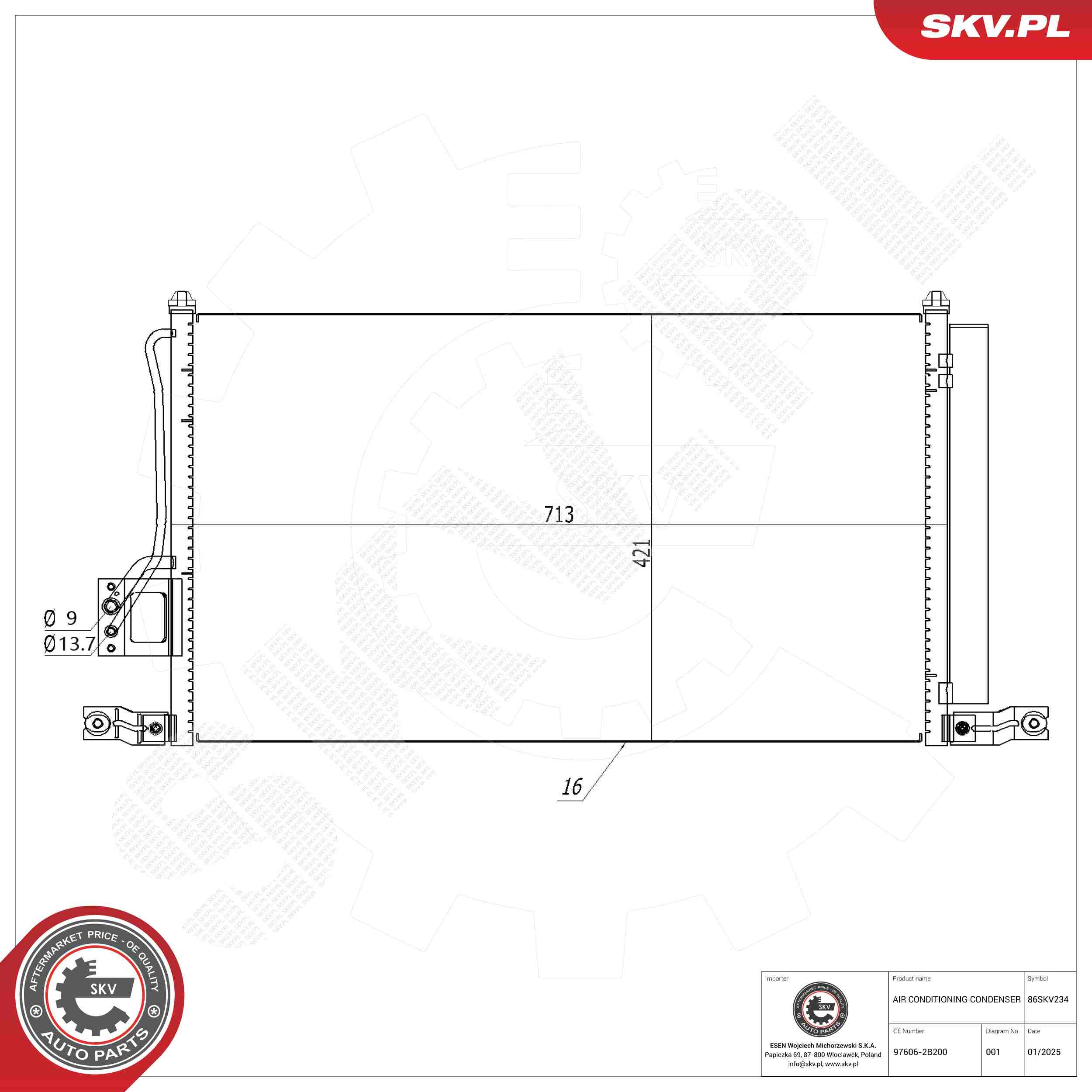 ESEN SKV Kondensor, klimaanlæg 86skv234 for HYUNDAI
