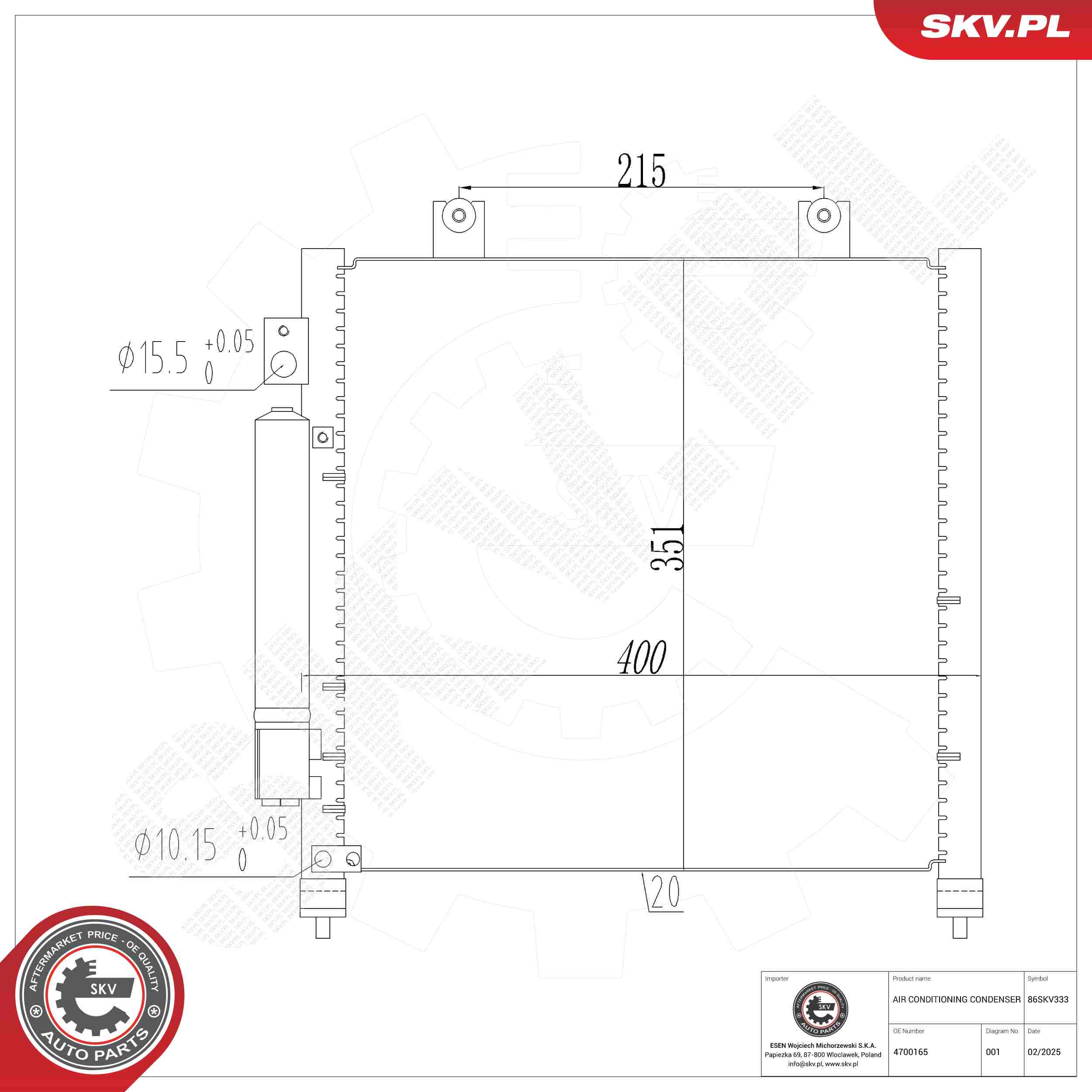 ESEN SKV Kondensor, klimaanlæg 86skv333 for VAUXHALL