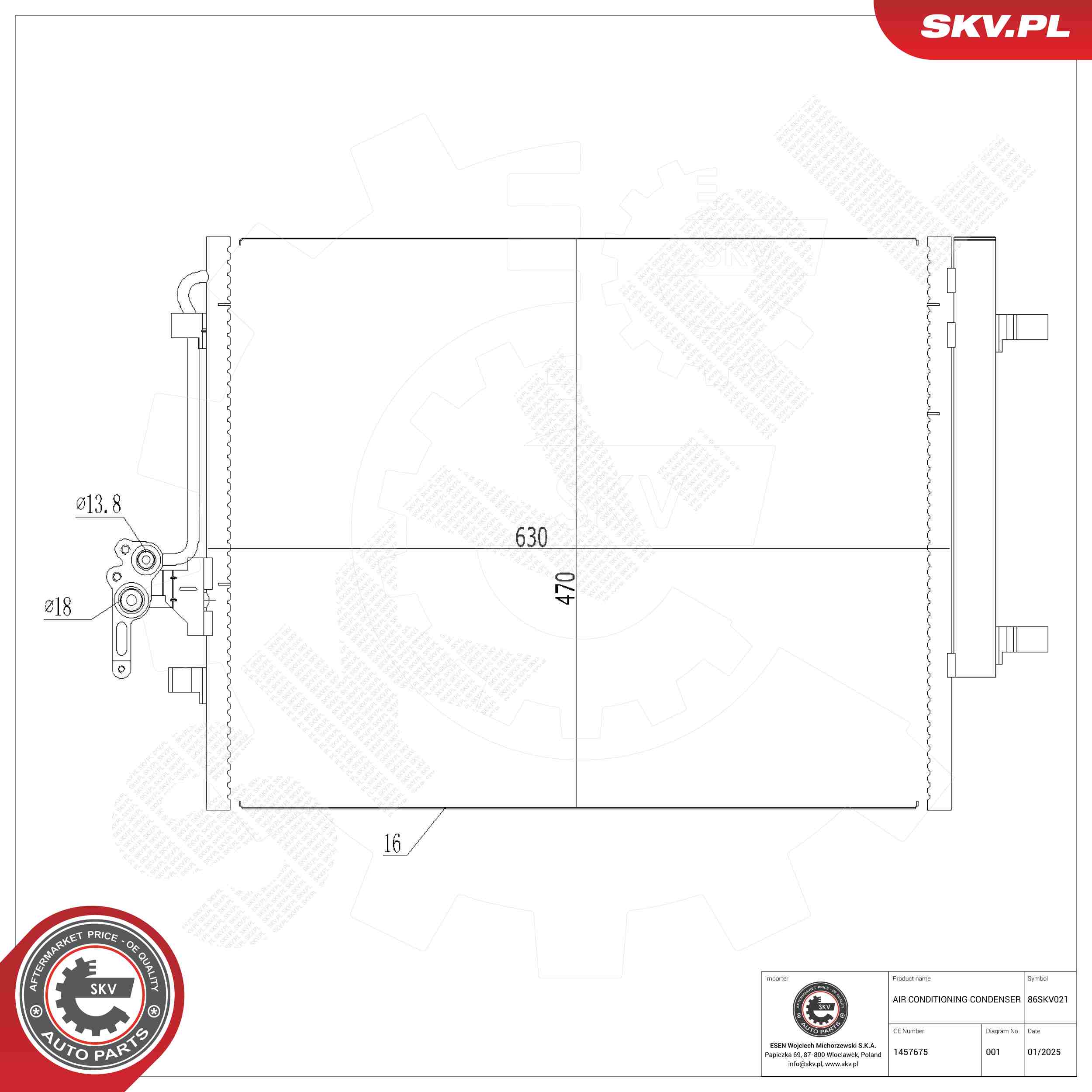 ESEN SKV Kondensor, klimaanlæg 86skv021 for FORD LAND ROVER