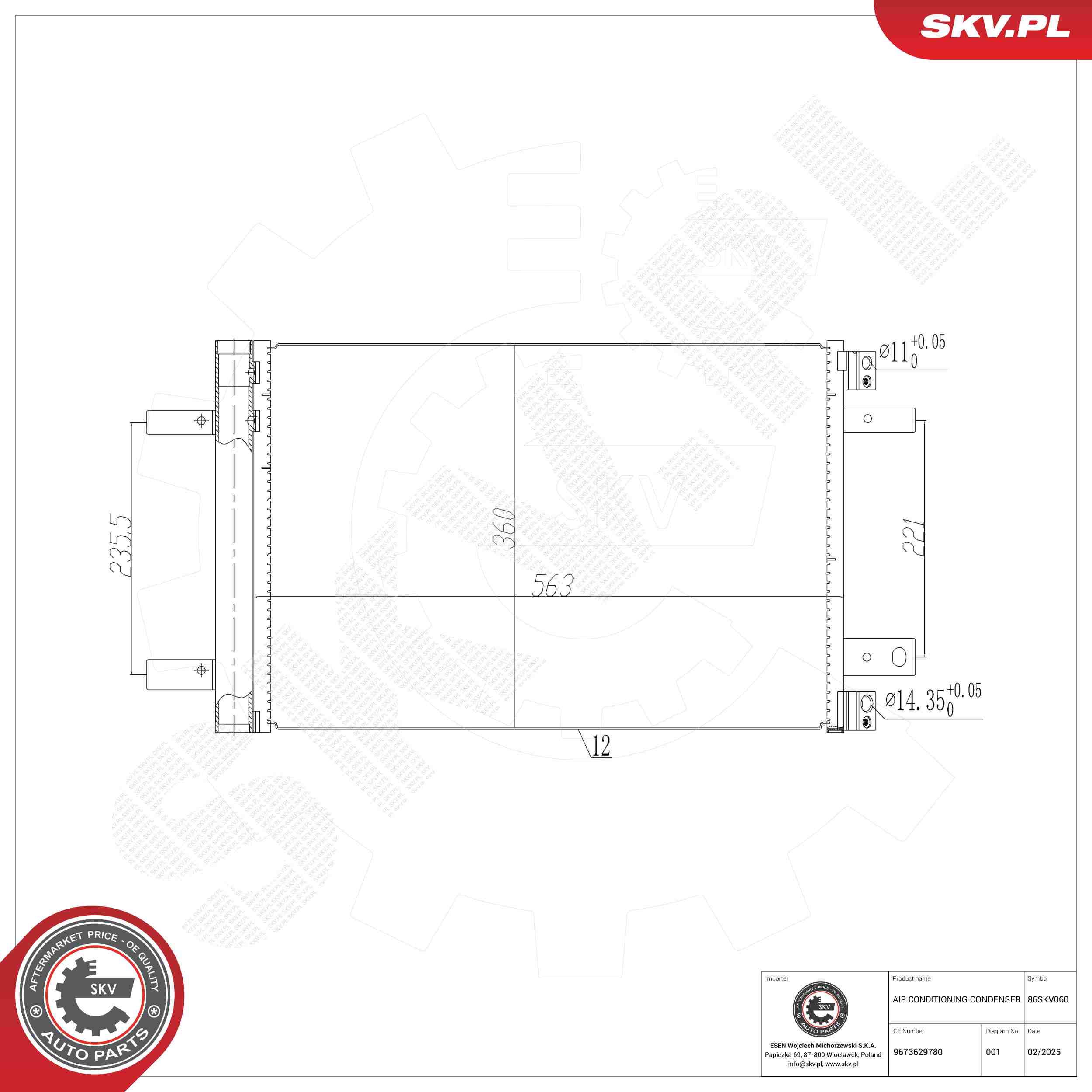 ESEN SKV Kondensor, klimaanlæg 86skv060 for PEUGEOT DS