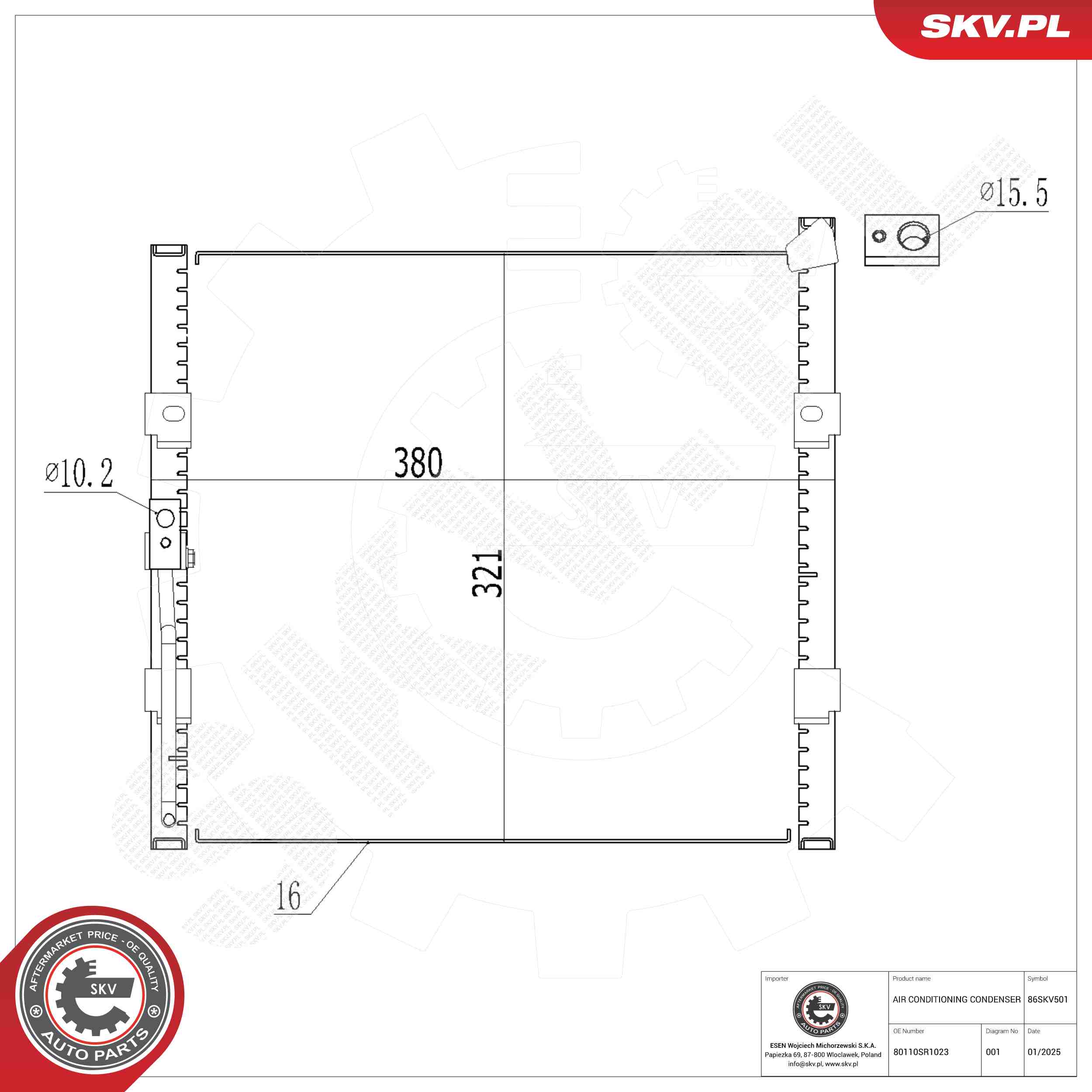 ESEN SKV Kondensor, klimaanlæg 86skv501 for ROVER HONDA