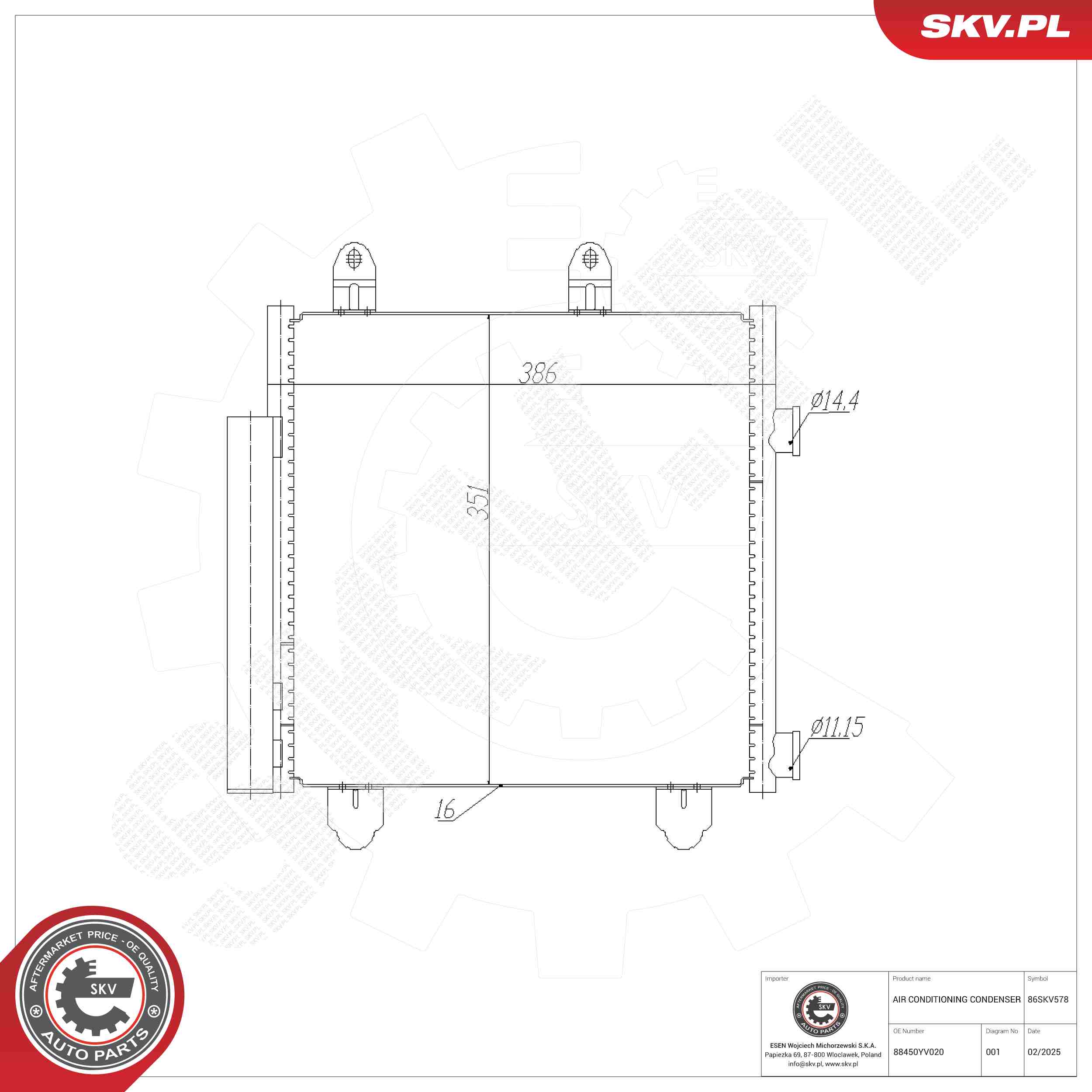 ESEN SKV Kondensor, klimaanlæg 86skv578 for TOYOTA