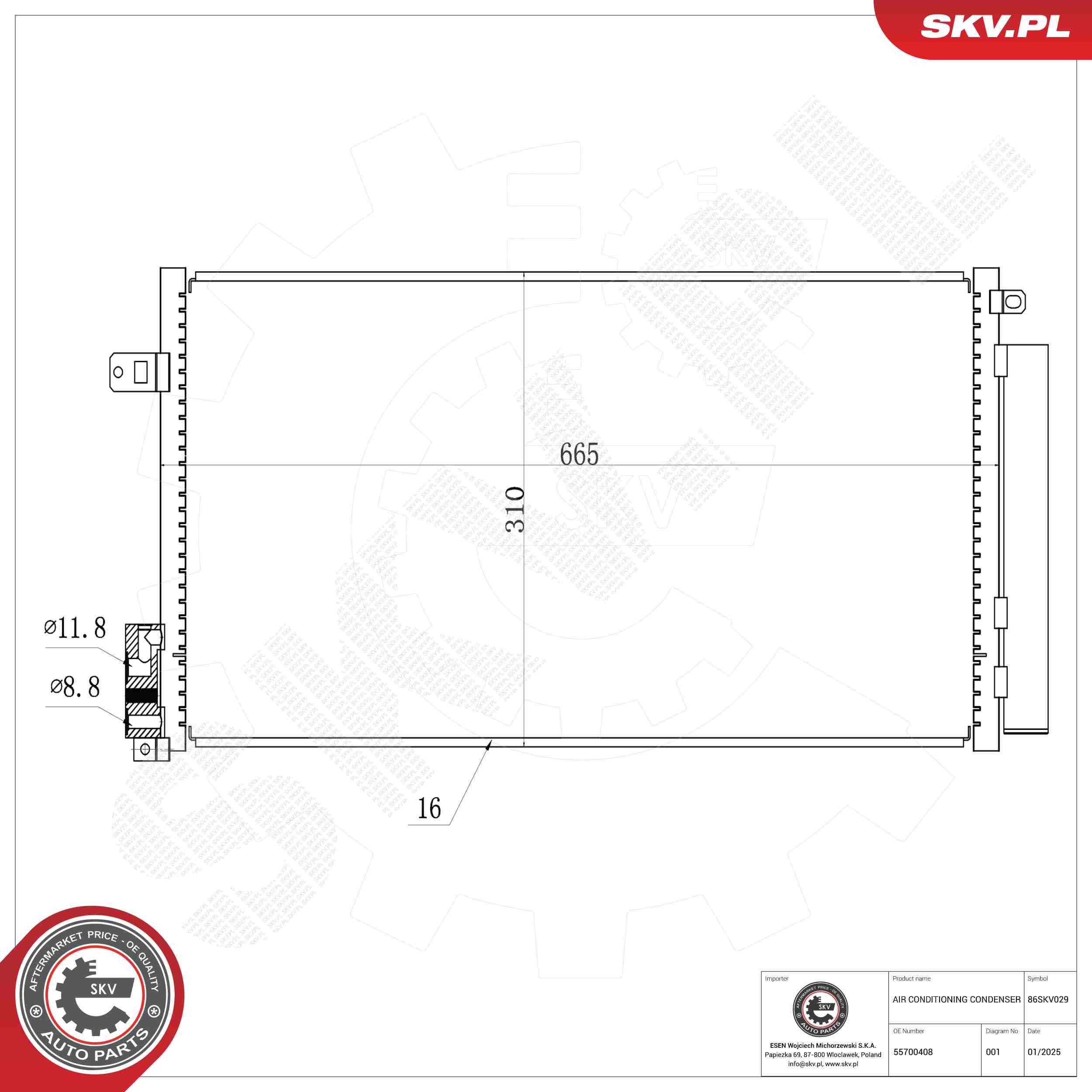 ESEN SKV Kondensor, klimaanlæg 86skv029 for VAUXHALL OPEL ABARTH