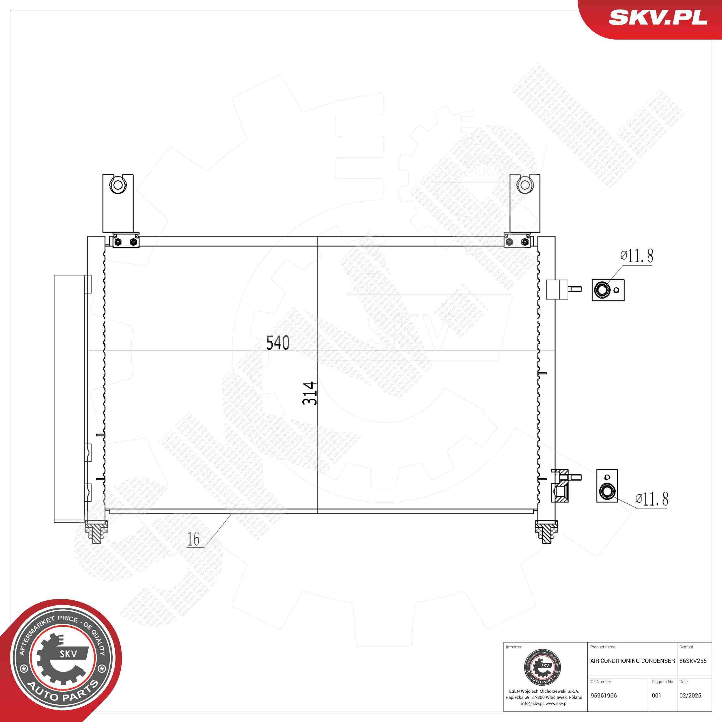 ESEN SKV Kondensor, klimaanlæg 86skv255 for DAEWOO