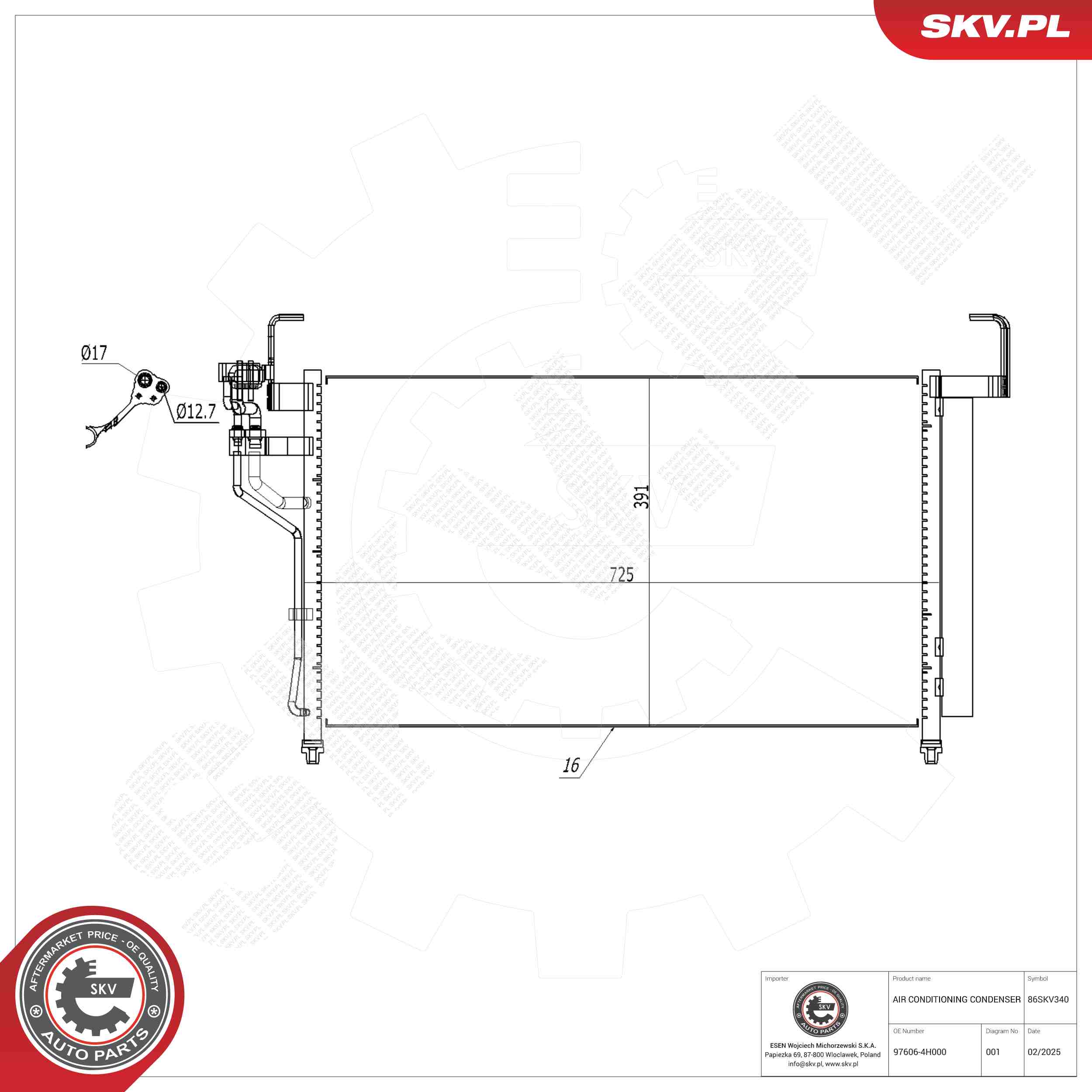 ESEN SKV Kondensor, klimaanlæg 86skv340 for HYUNDAI