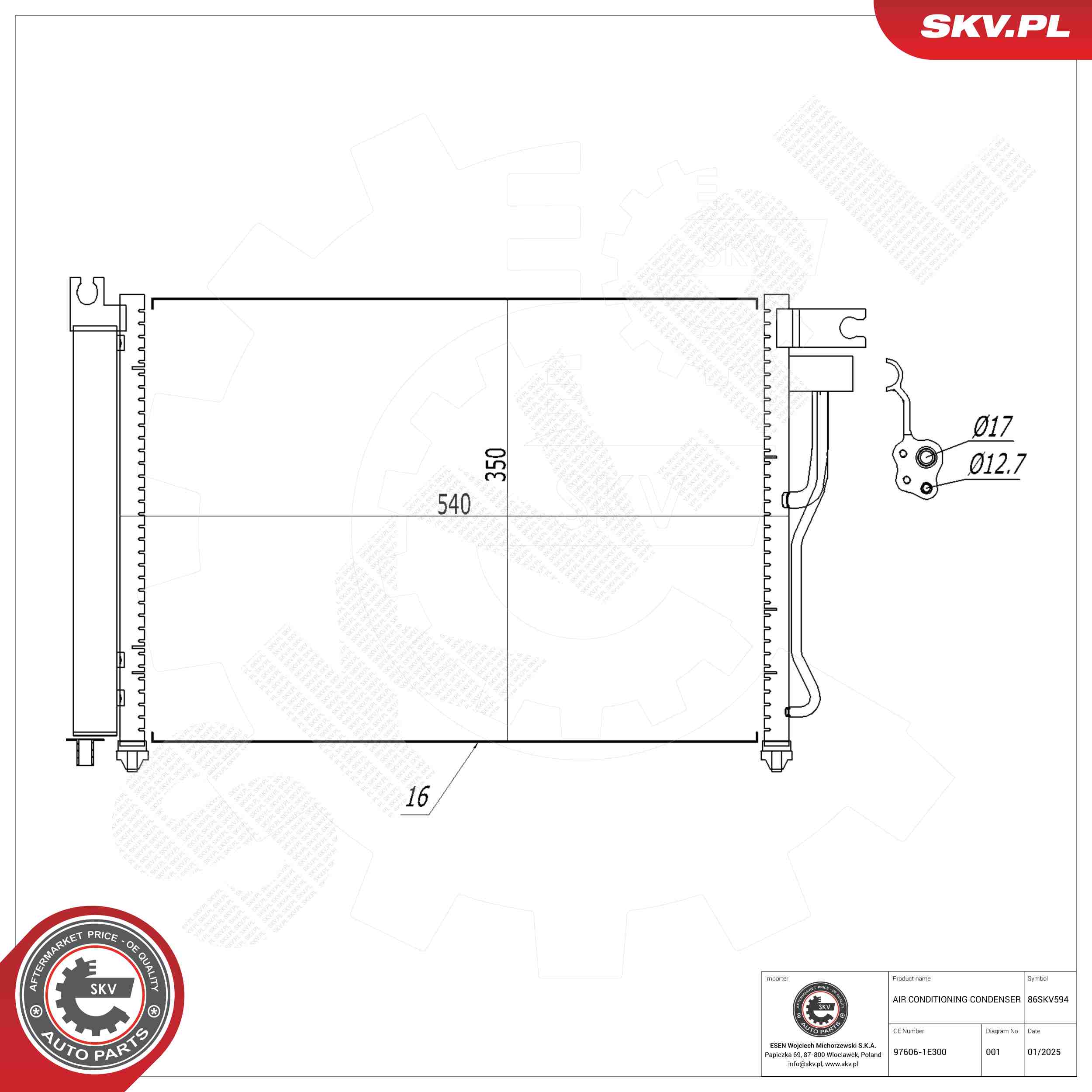 ESEN SKV Kondensor, klimaanlæg 86skv594 for HYUNDAI