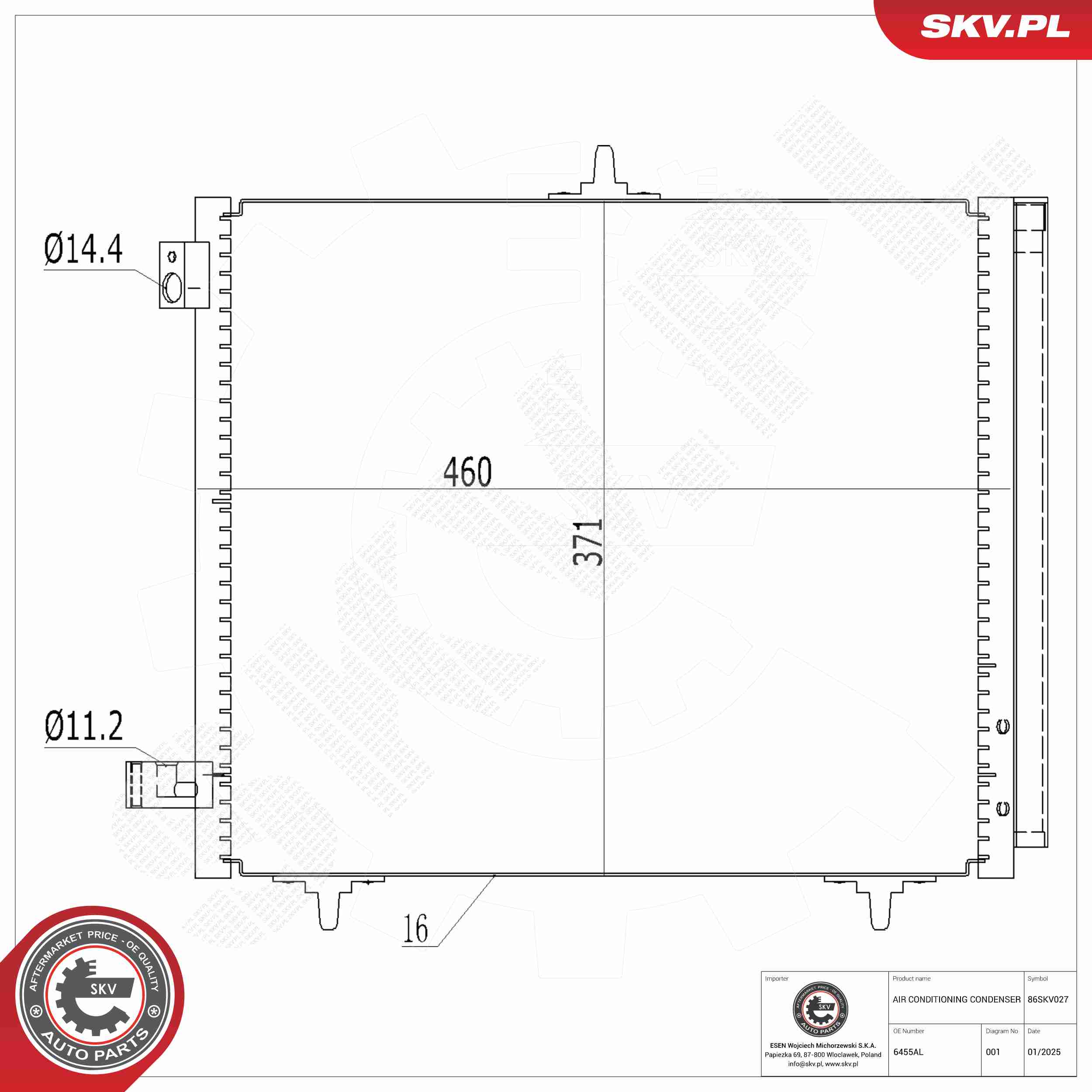 ESEN SKV Kondensor, klimaanlæg 86skv027 for PEUGEOT