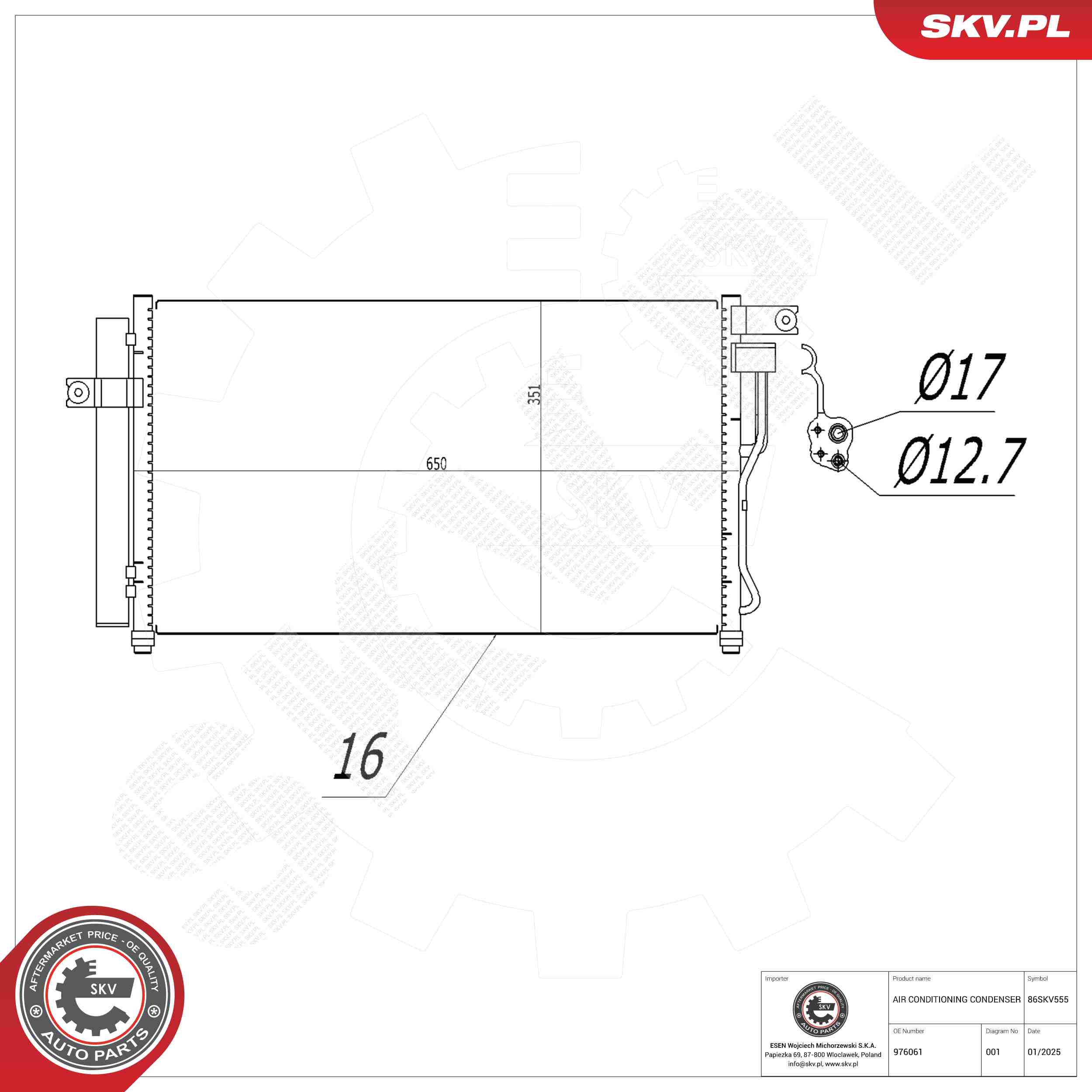 ESEN SKV Kondensor, klimaanlæg 86skv555 for HYUNDAI