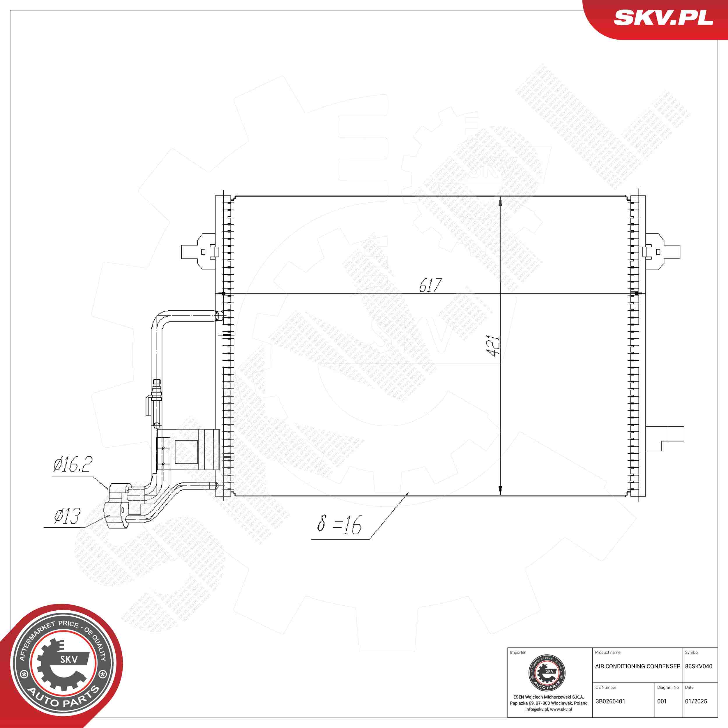 ESEN SKV Kondensor, klimaanlæg 86skv040 for VW