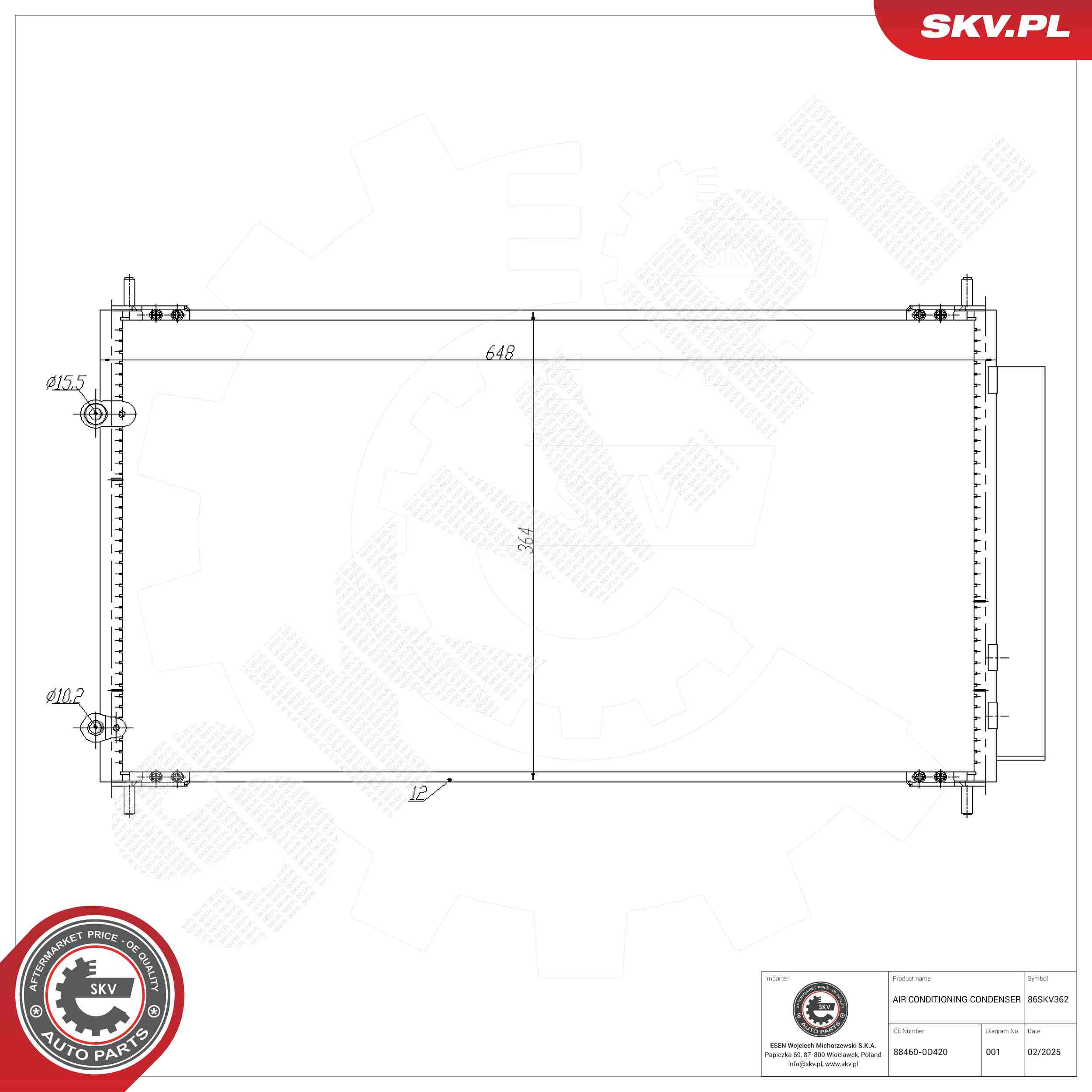 ESEN SKV Kondensor, klimaanlæg 86skv362 for TOYOTA