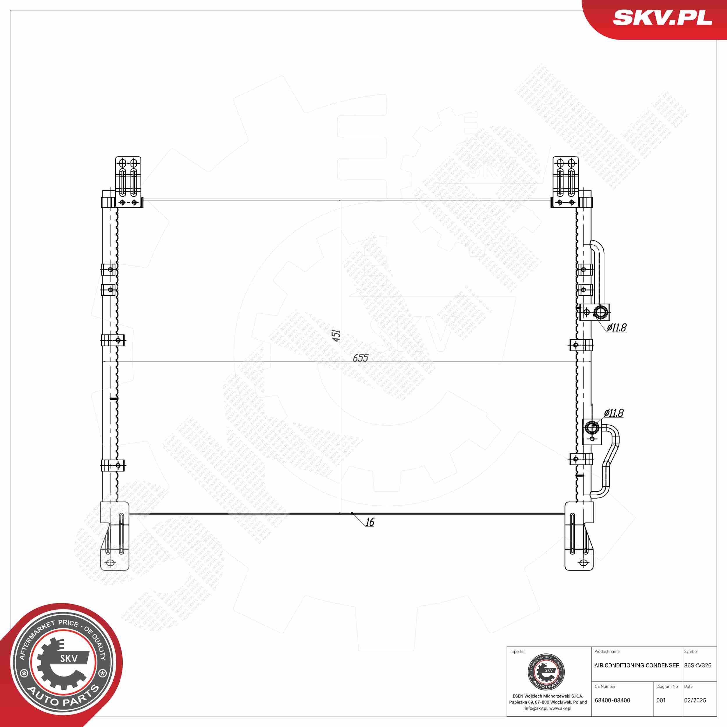 ESEN SKV Kondensor, klimaanlæg 86skv326 for SSANGYONG