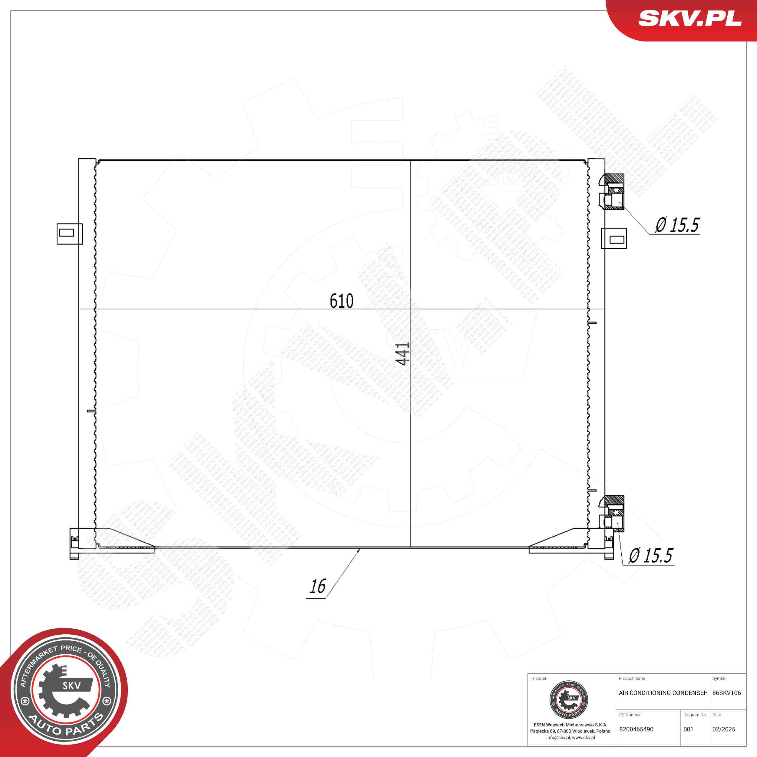 ESEN SKV Kondensor, klimaanlæg 86skv106 for VAUXHALL RENAULT