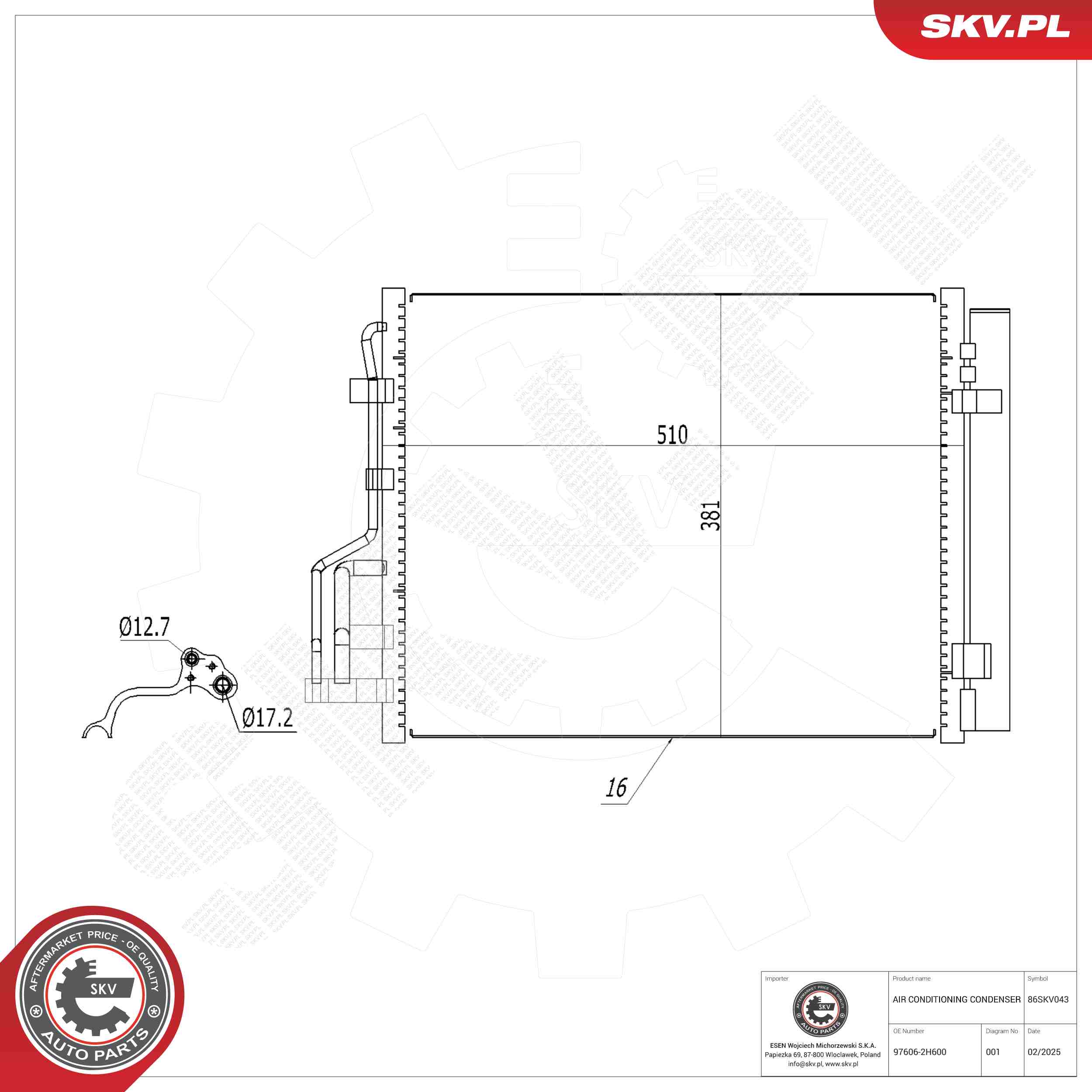 ESEN SKV Kondensor, klimaanlæg 86skv043 for HYUNDAI KIA