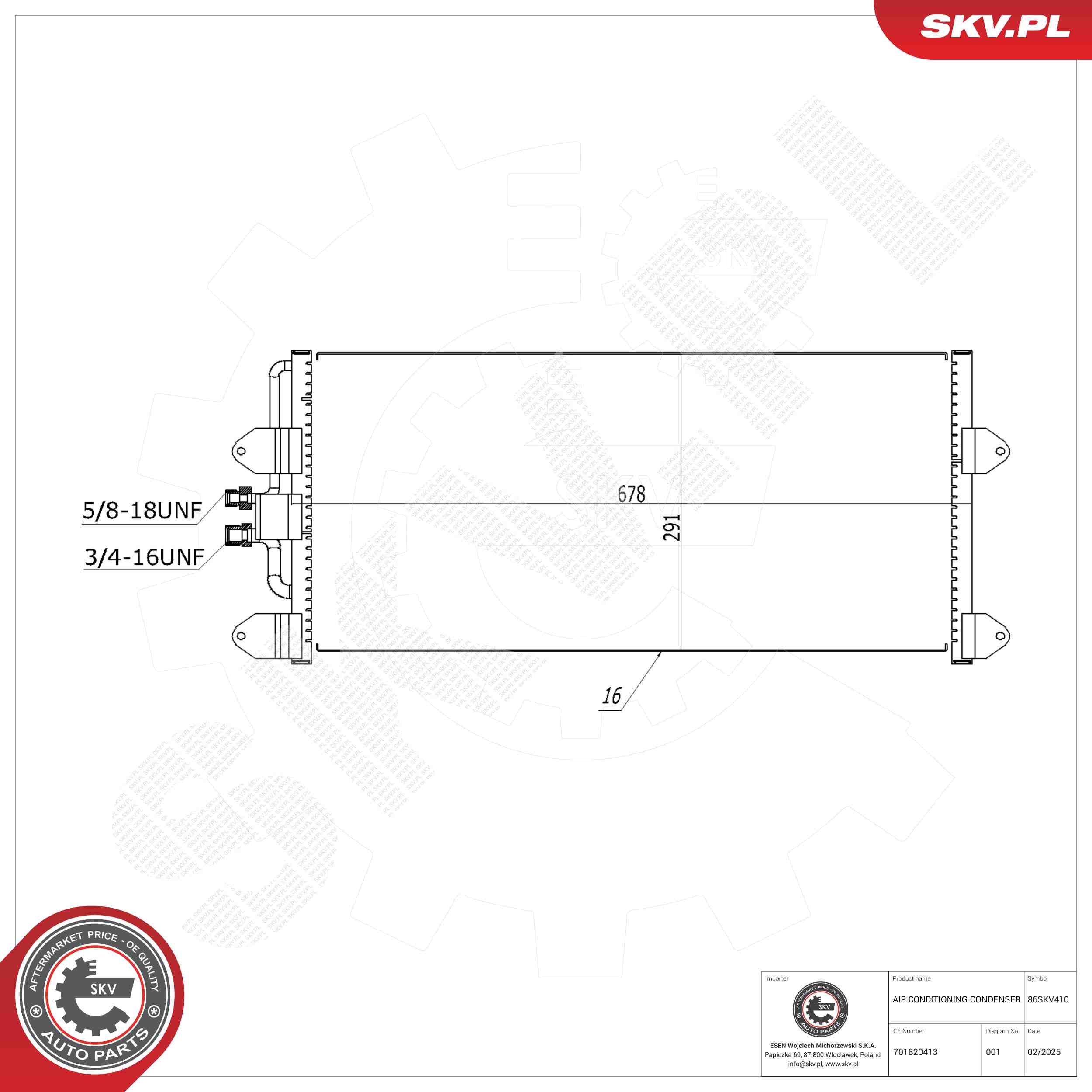 ESEN SKV Kondensor, klimaanlæg 86skv410 for VW