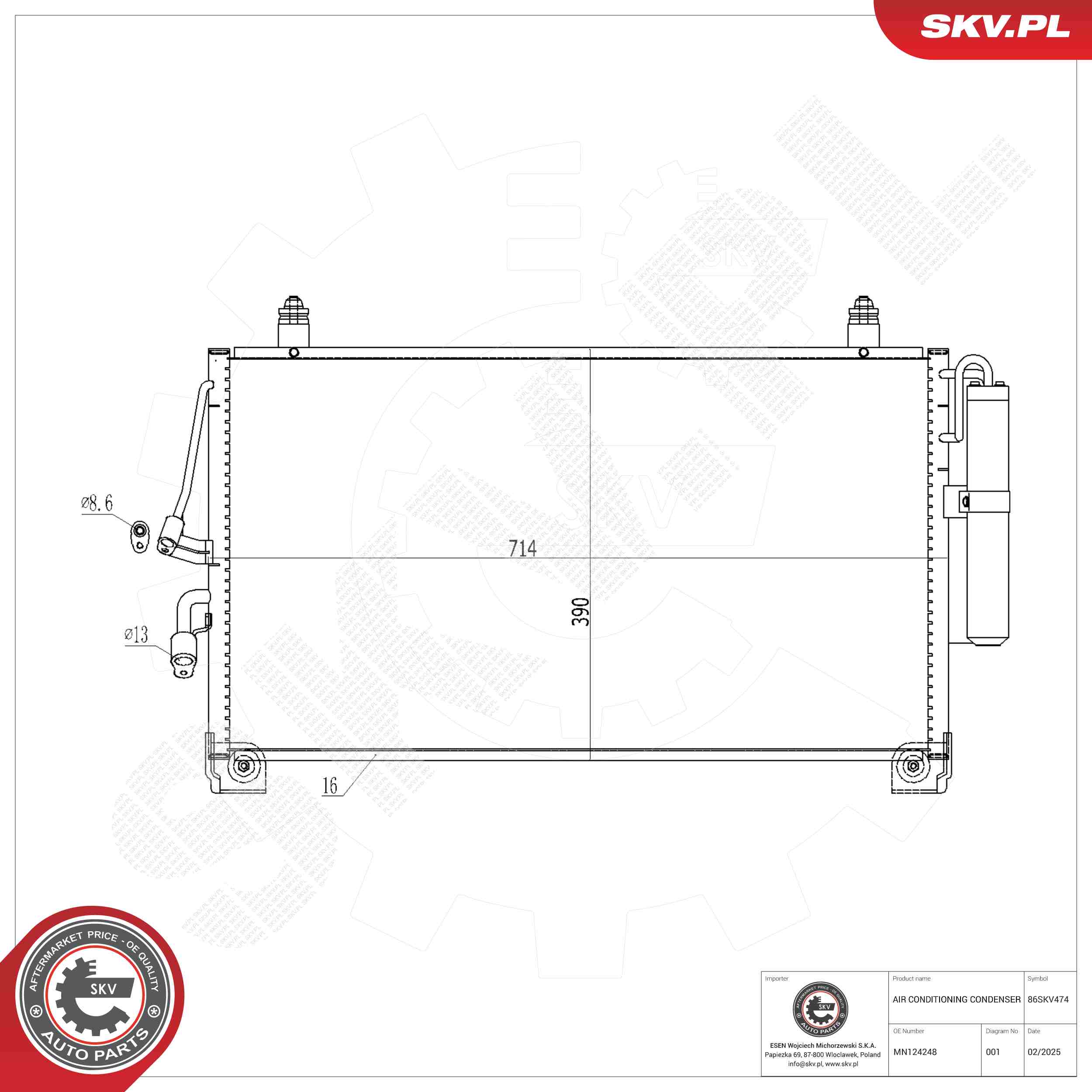 ESEN SKV Kondensor, klimaanlæg 86skv474 for MITSUBISHI
