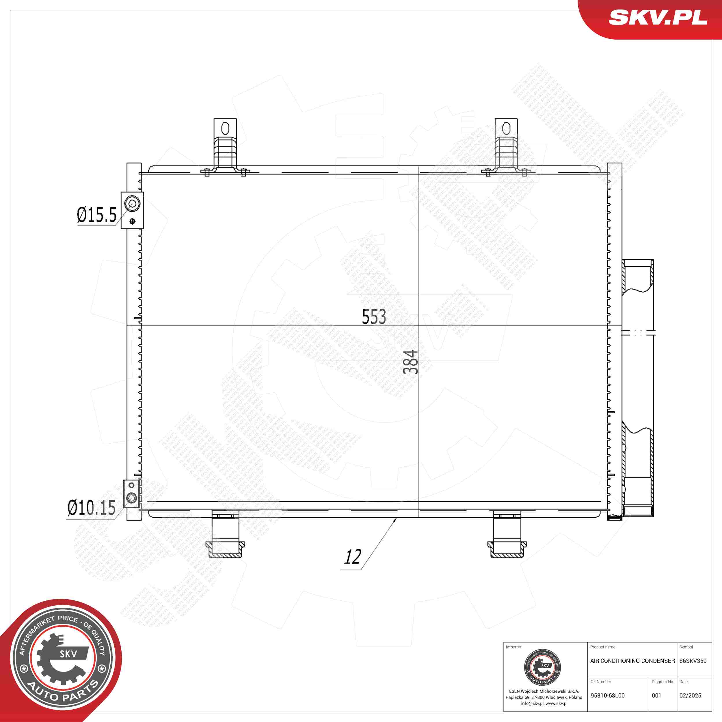 ESEN SKV Kondensor, klimaanlæg 86skv359 for SUZUKI