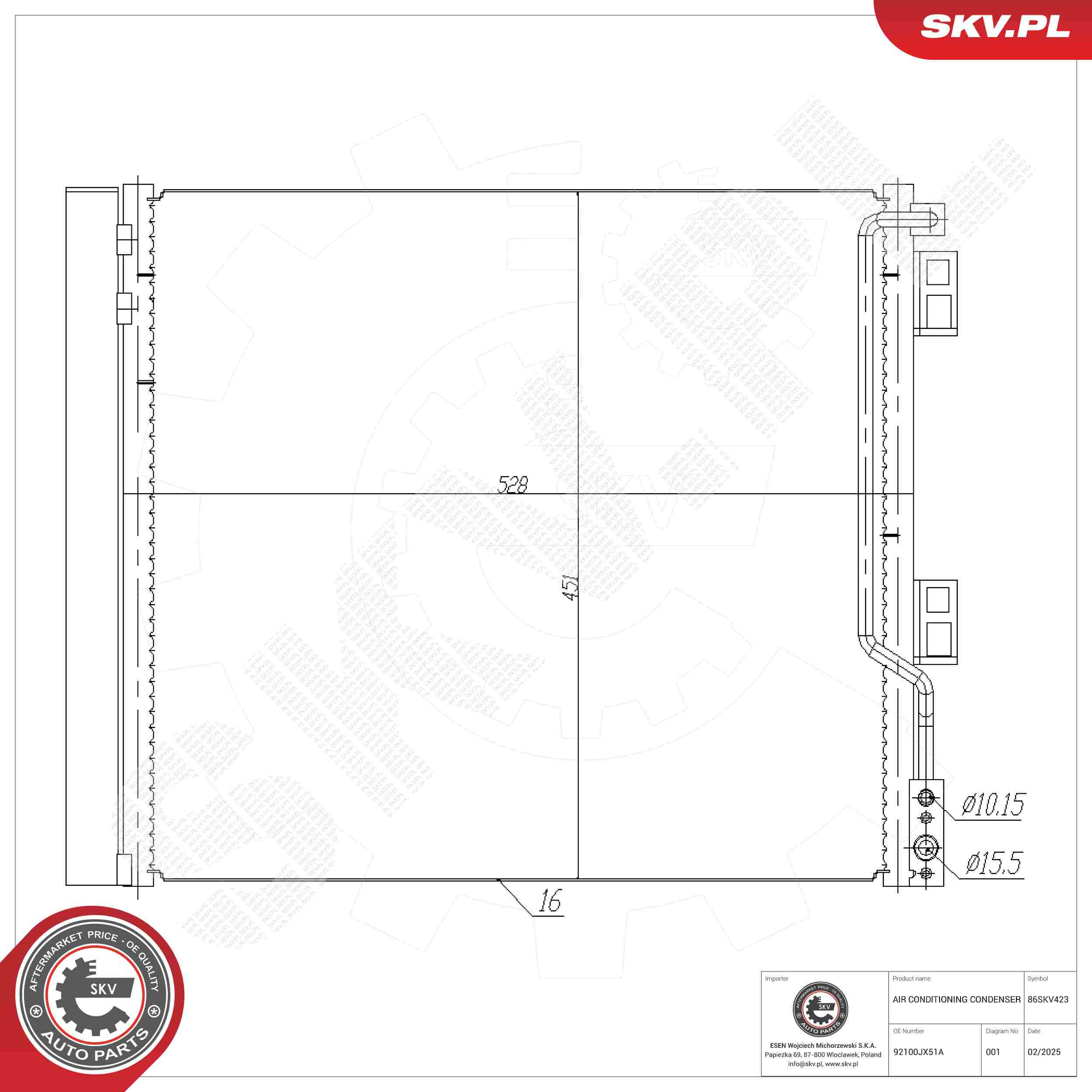 ESEN SKV Kondensor, klimaanlæg 86skv423 for NISSAN