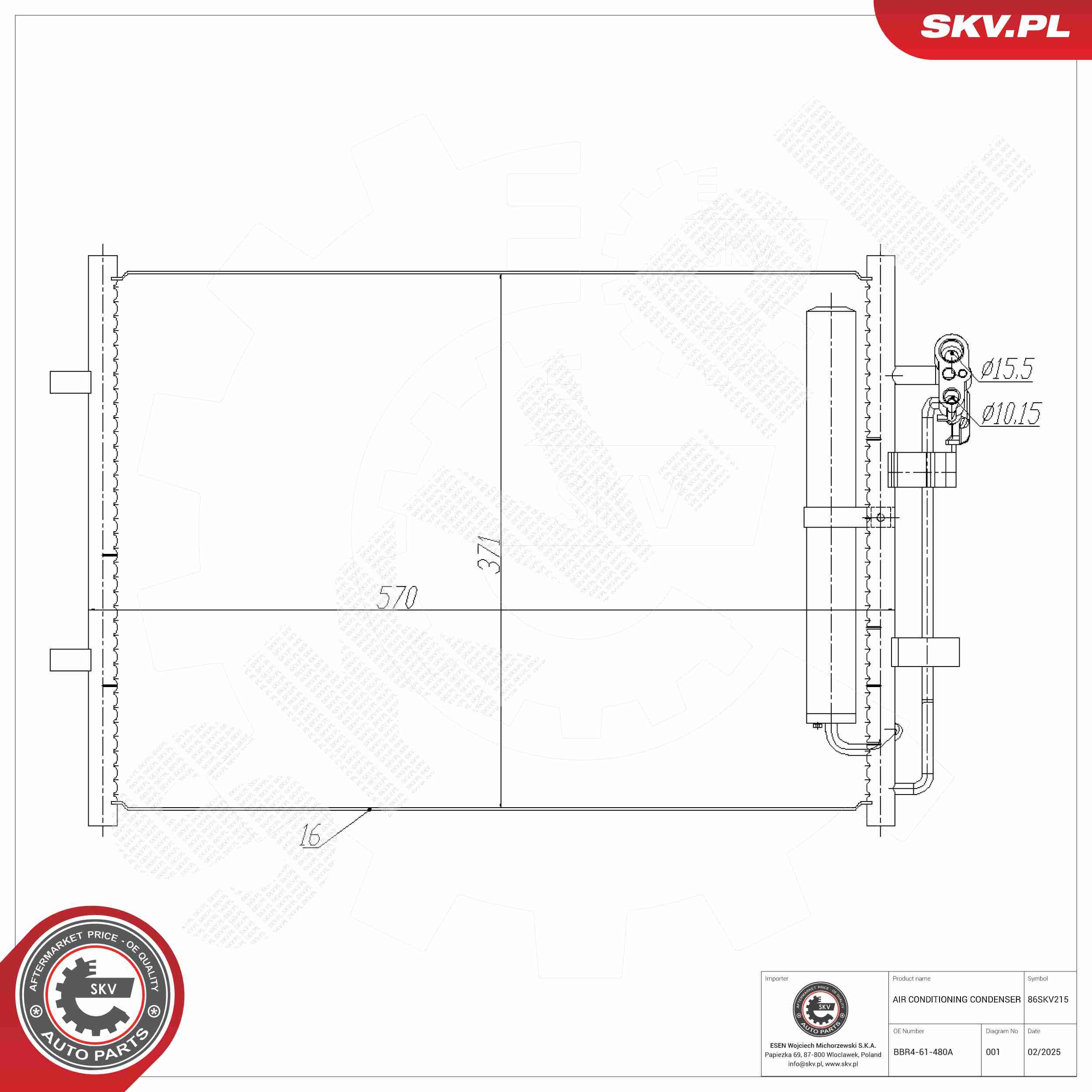 ESEN SKV Kondensor, klimaanlæg 86skv215 for MAZDA