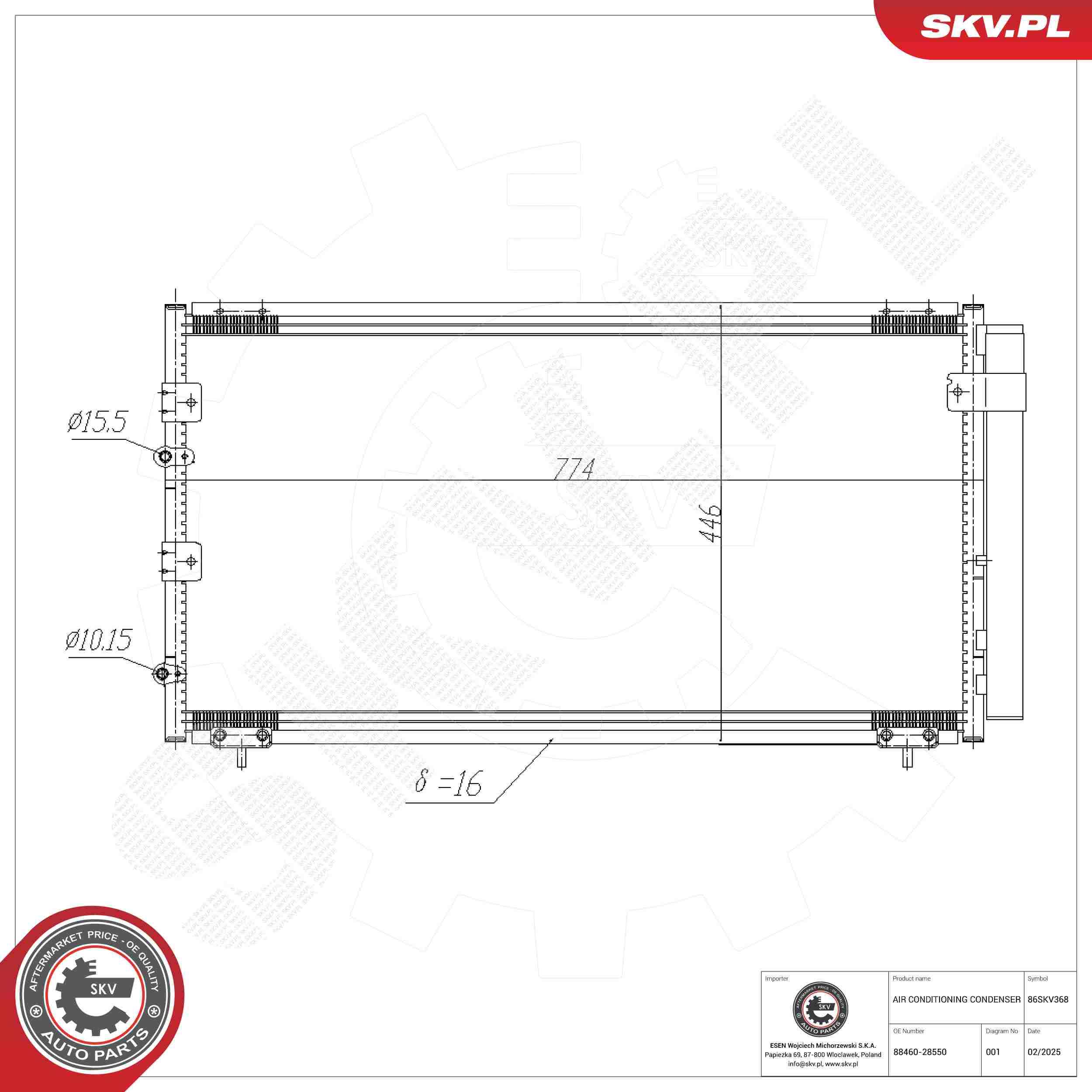 ESEN SKV Kondensor, klimaanlæg 86skv368 for TOYOTA