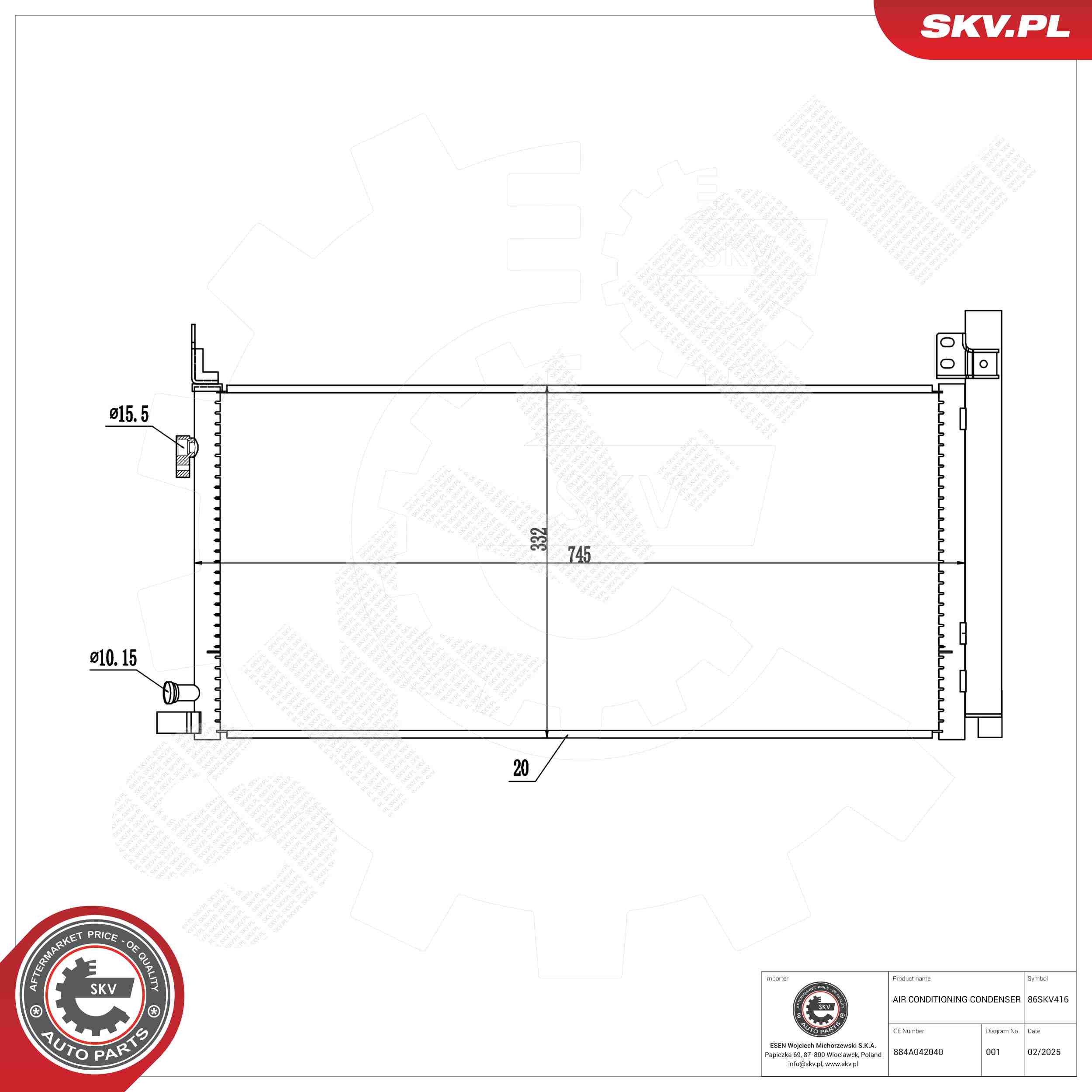 ESEN SKV Kondensor, klimaanlæg 86skv416 for TOYOTA