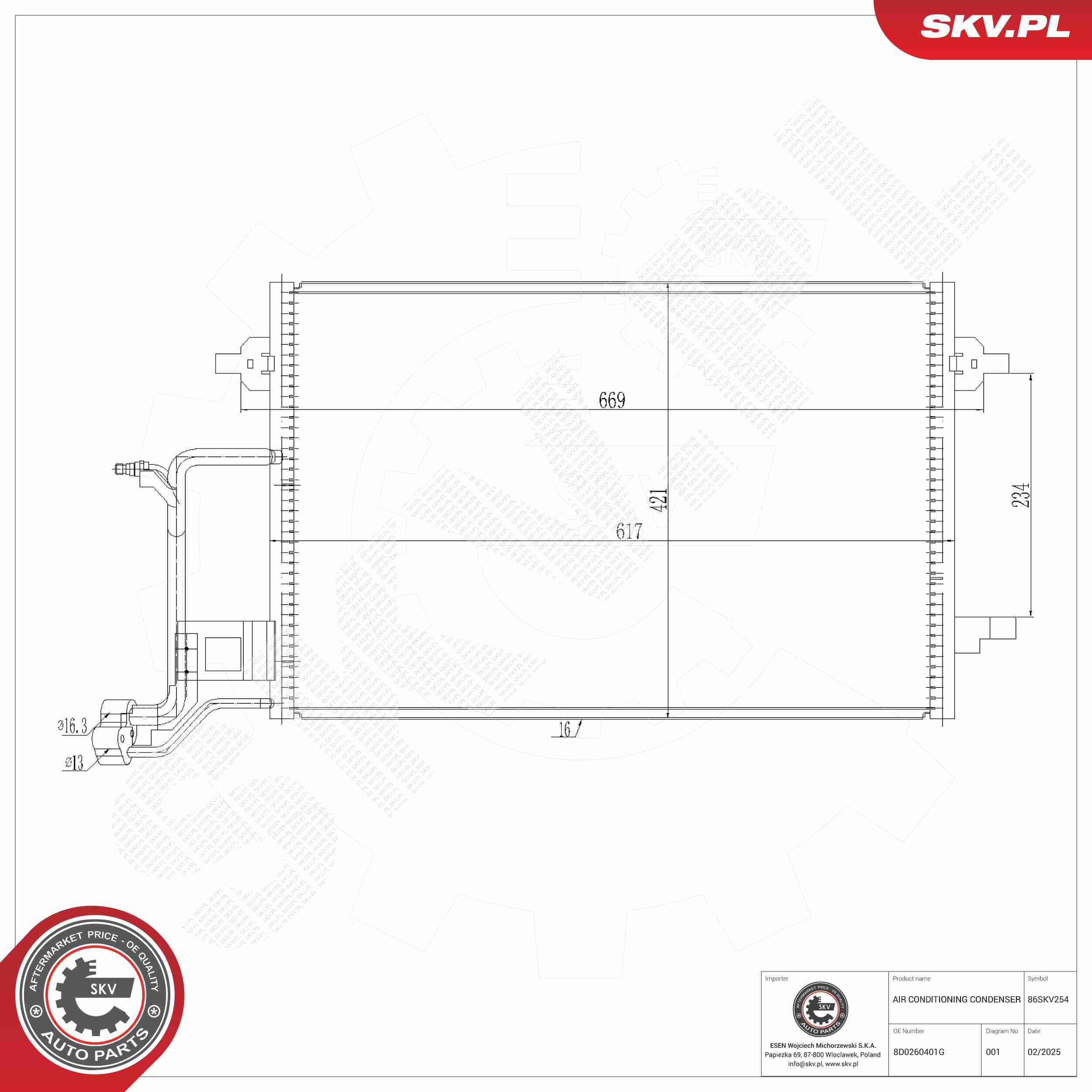 ESEN SKV Kondensor, klimaanlæg 86skv254 for VW
